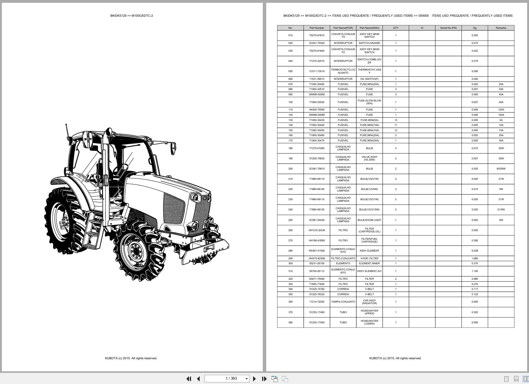 Kubota Tractor M100GXDTC 2 Spare Parts Catalog EN PT (1)