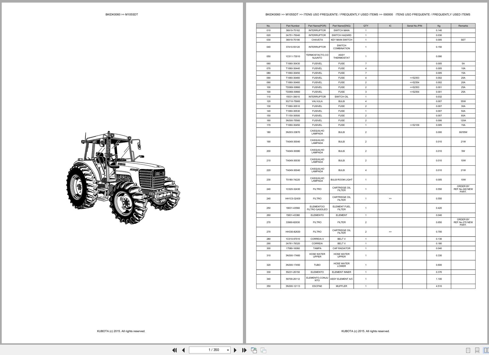 Kubota Tractor M105SDT Spare Parts Catalog EN PT (1)