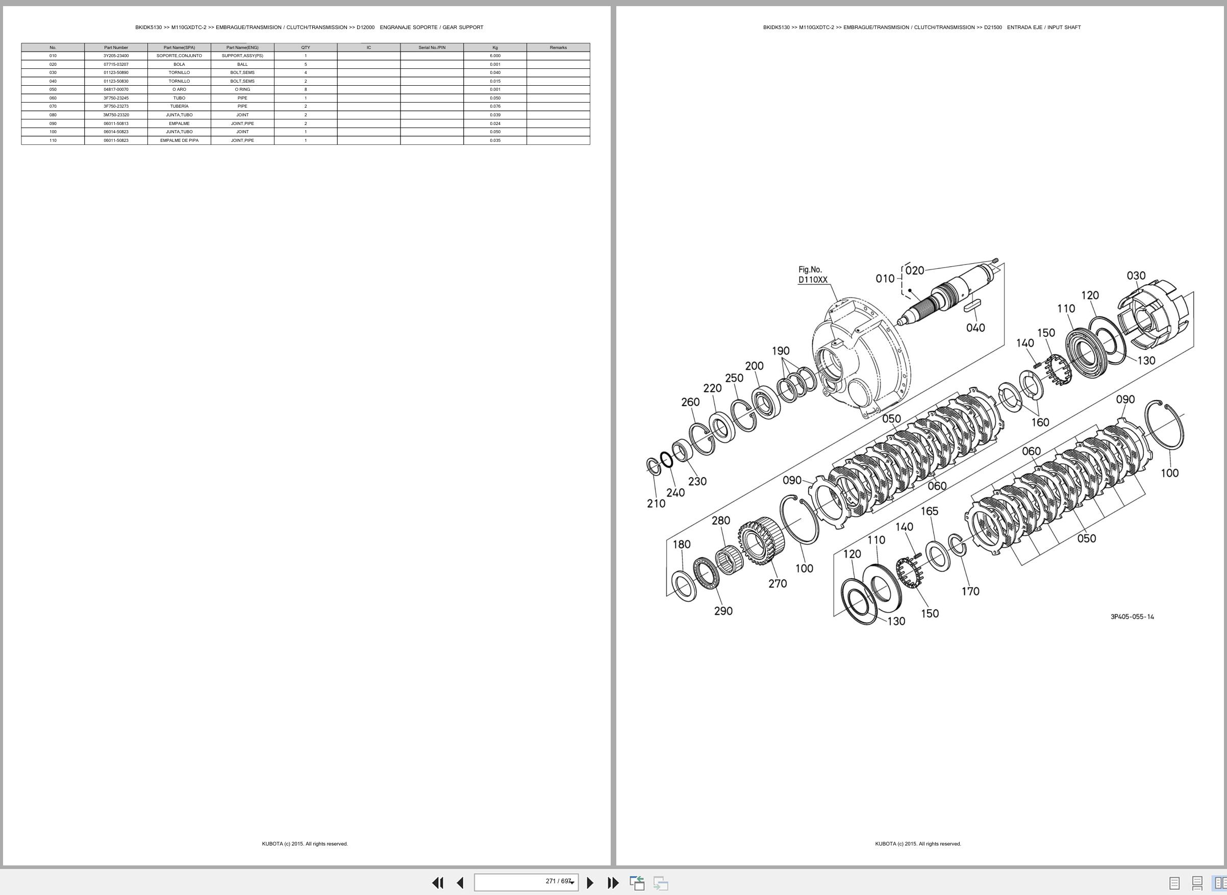 Kubota Tractor M110GXDTC 2 Spare Parts Catalog EN ES (2)