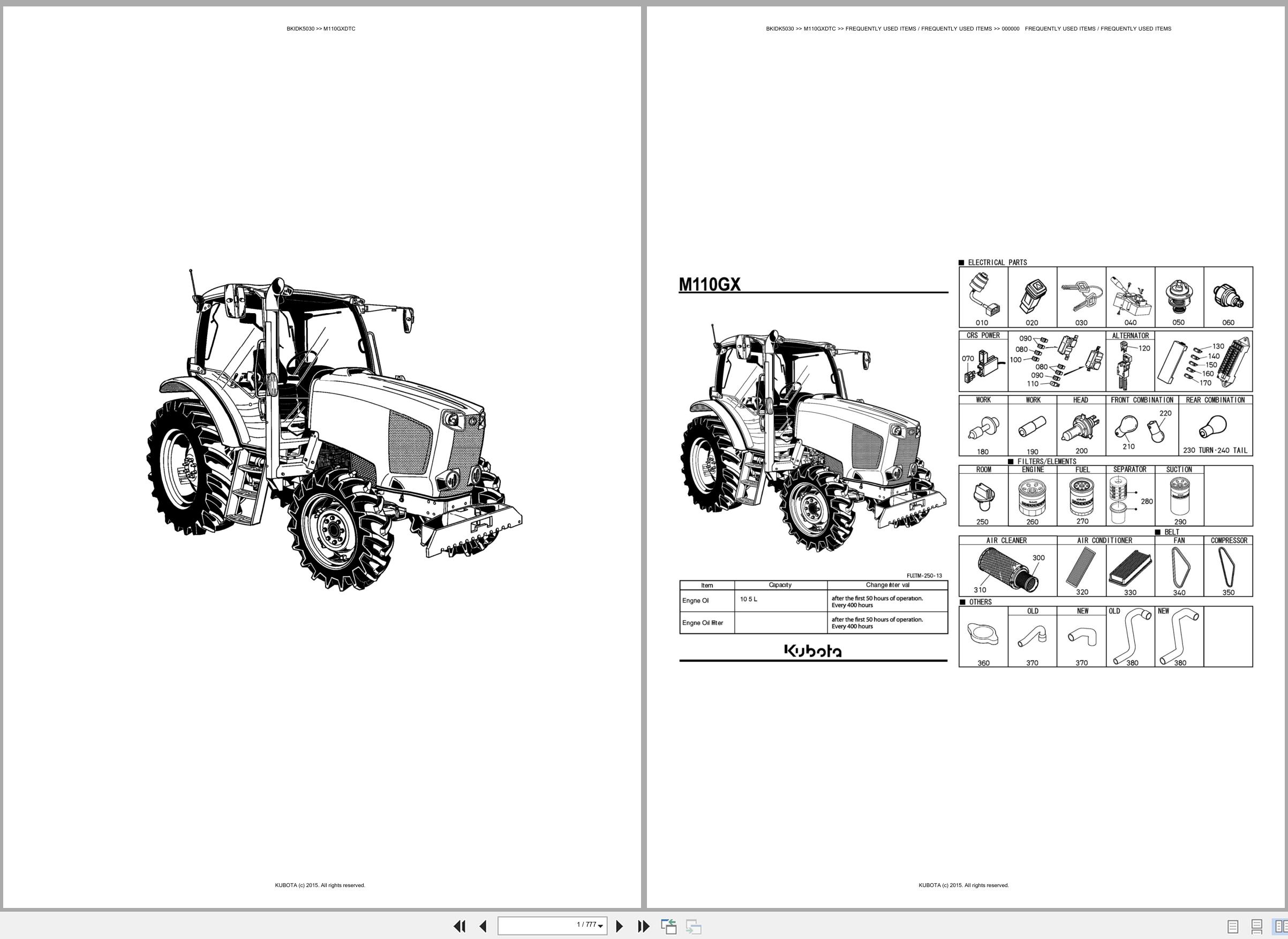 Kubota Tractor M110GXDTC Spare Parts Catalog EN ES (1)