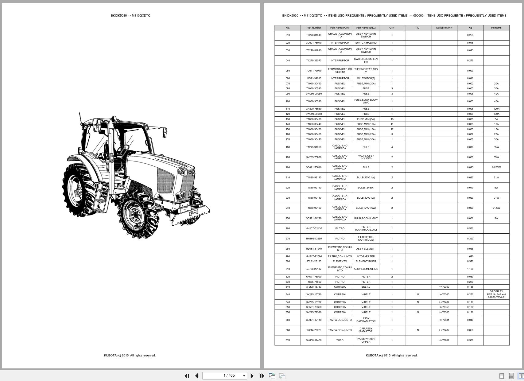Kubota Tractor M110GXDTC Spare Parts Catalog EN PT (1)