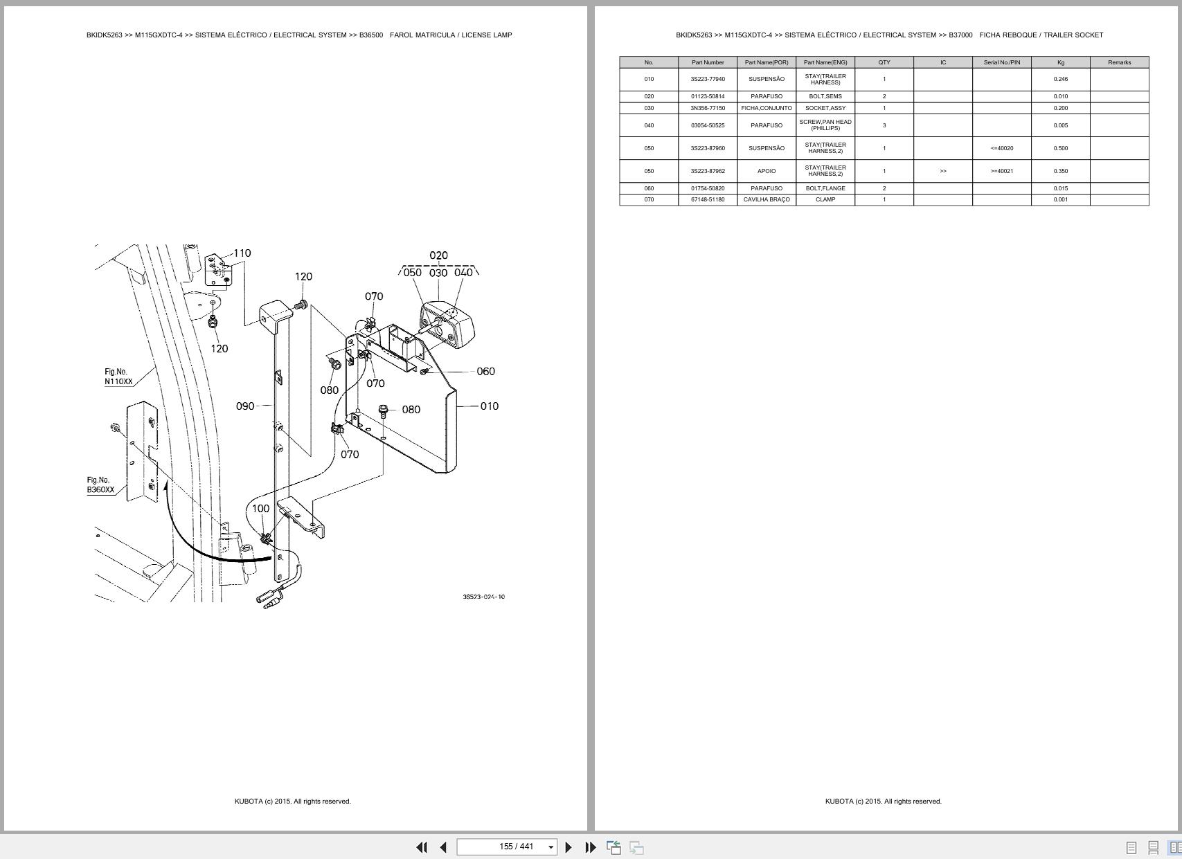 Kubota Tractor M115GXDTC 4 Spare Parts Catalog EN PT (2)