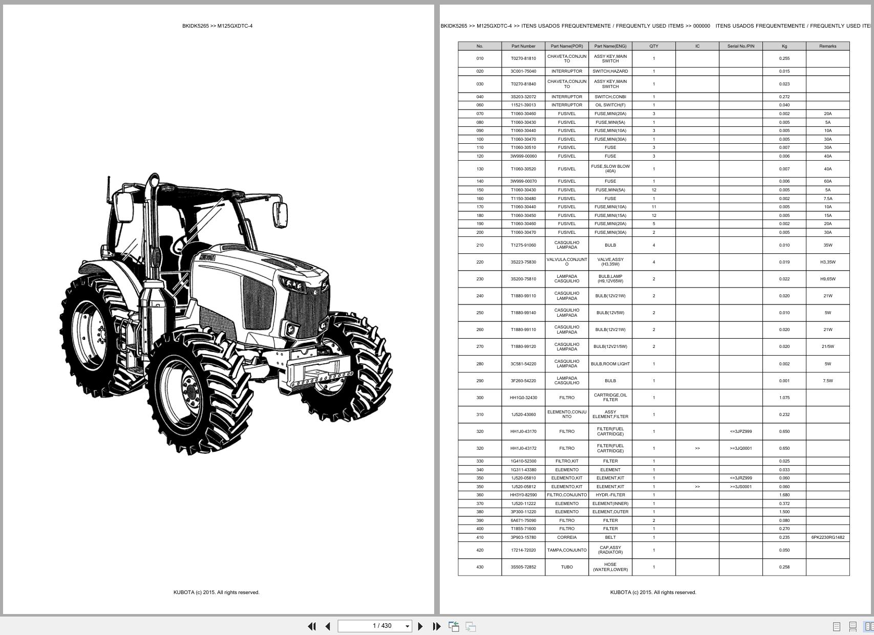 Kubota Tractor M125GXDTC 4 Spare Parts Catalog EN PT (1)