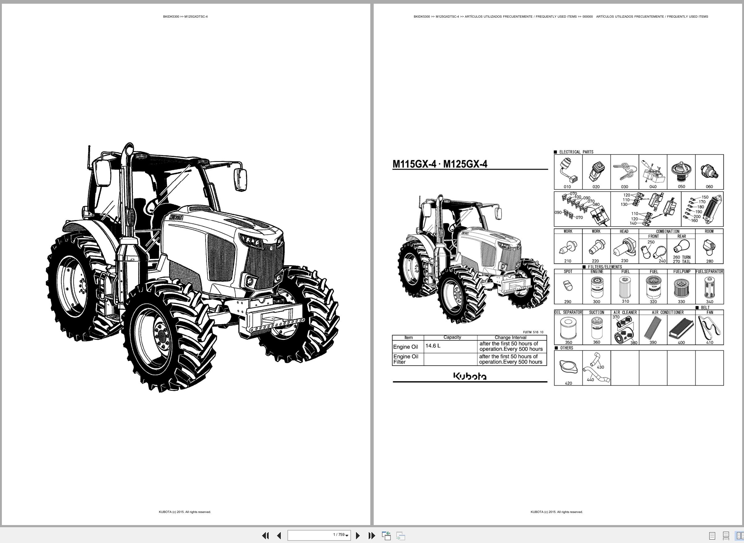 Kubota Tractor M125GXDTSC 4 Spare Parts Catalog EN ES (1)