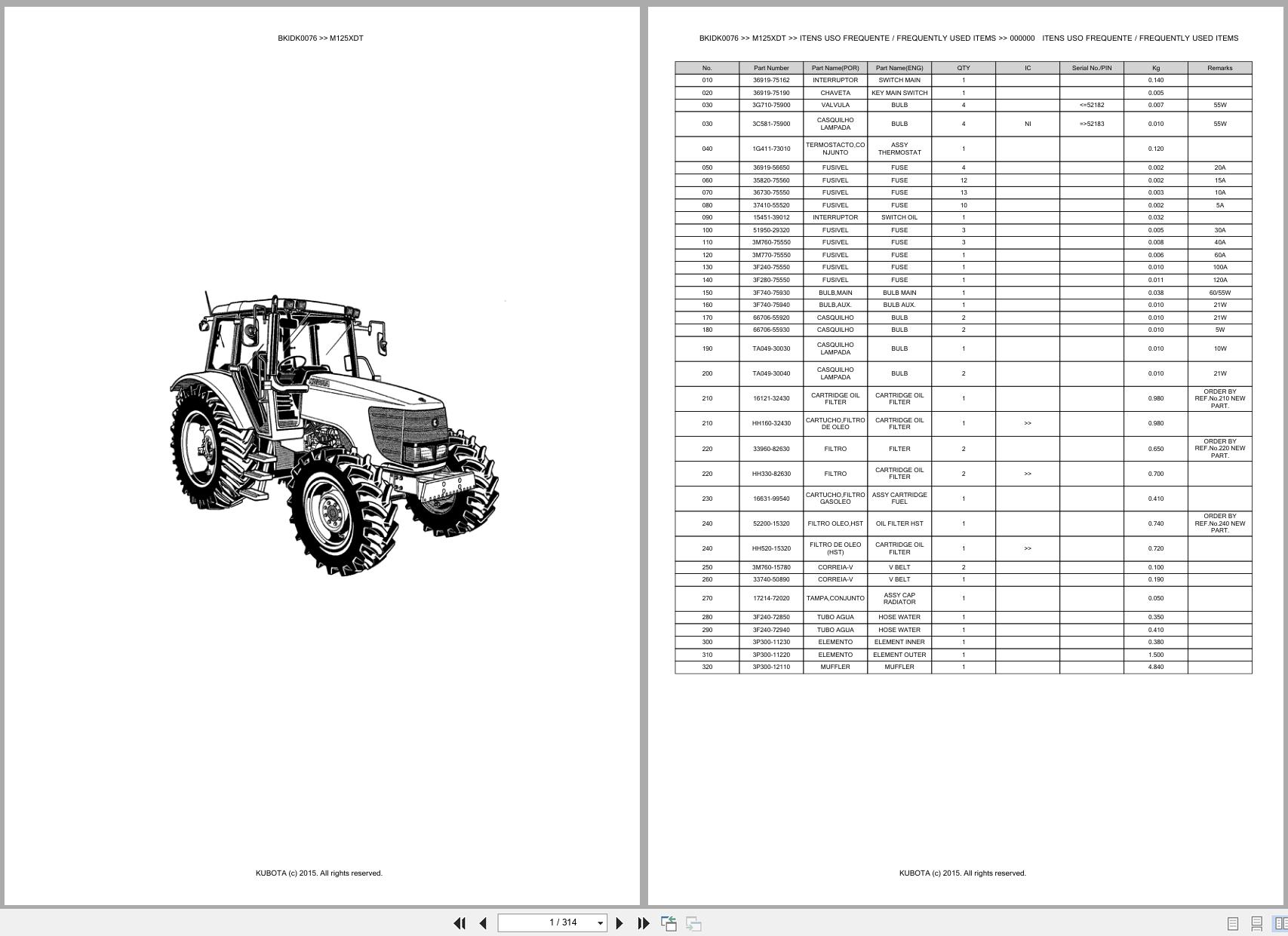 Kubota Tractor M125XDT Spare Parts Catalog EN PT (1)