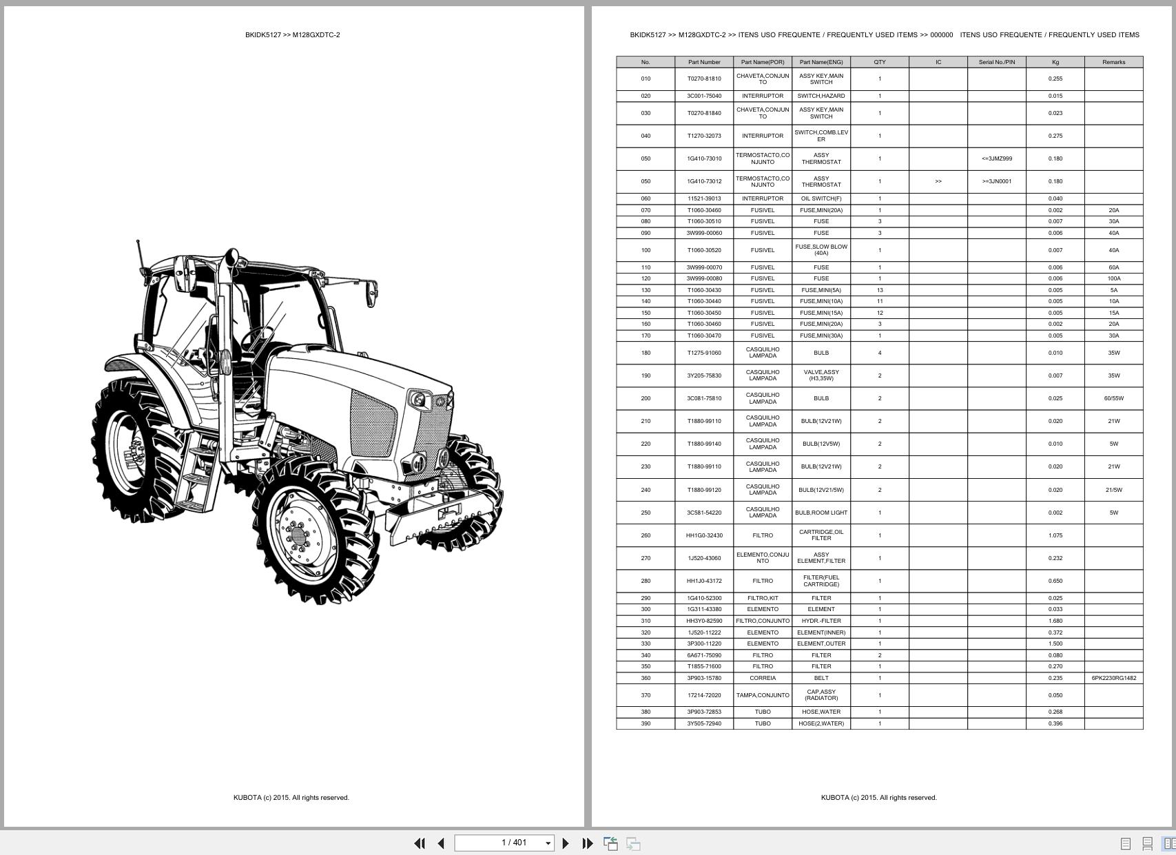 Kubota Tractor M128GXDTC 2 Spare Parts Catalog EN PT (1)