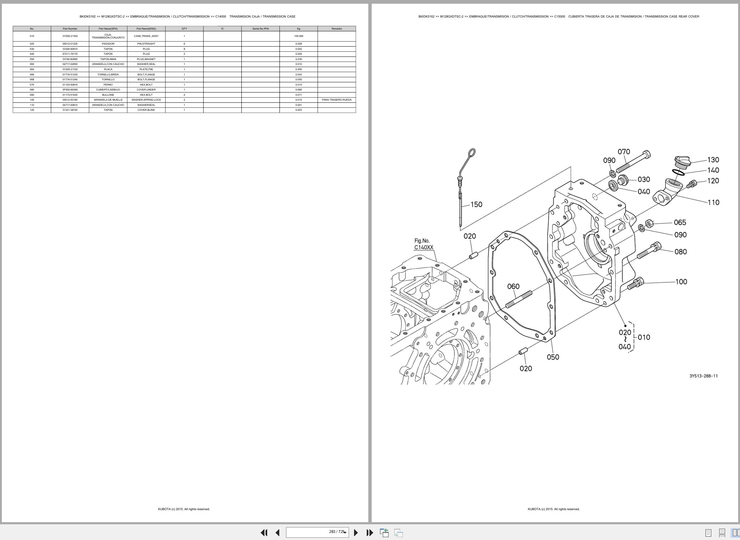 Kubota Tractor M128GXDTSC 2 Spare Parts Catalog EN ES (2)