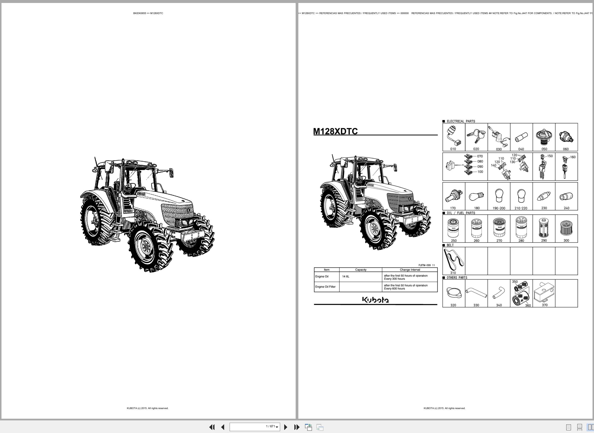Kubota Tractor M128XDTC Spare Parts Catalog EN ES (1)