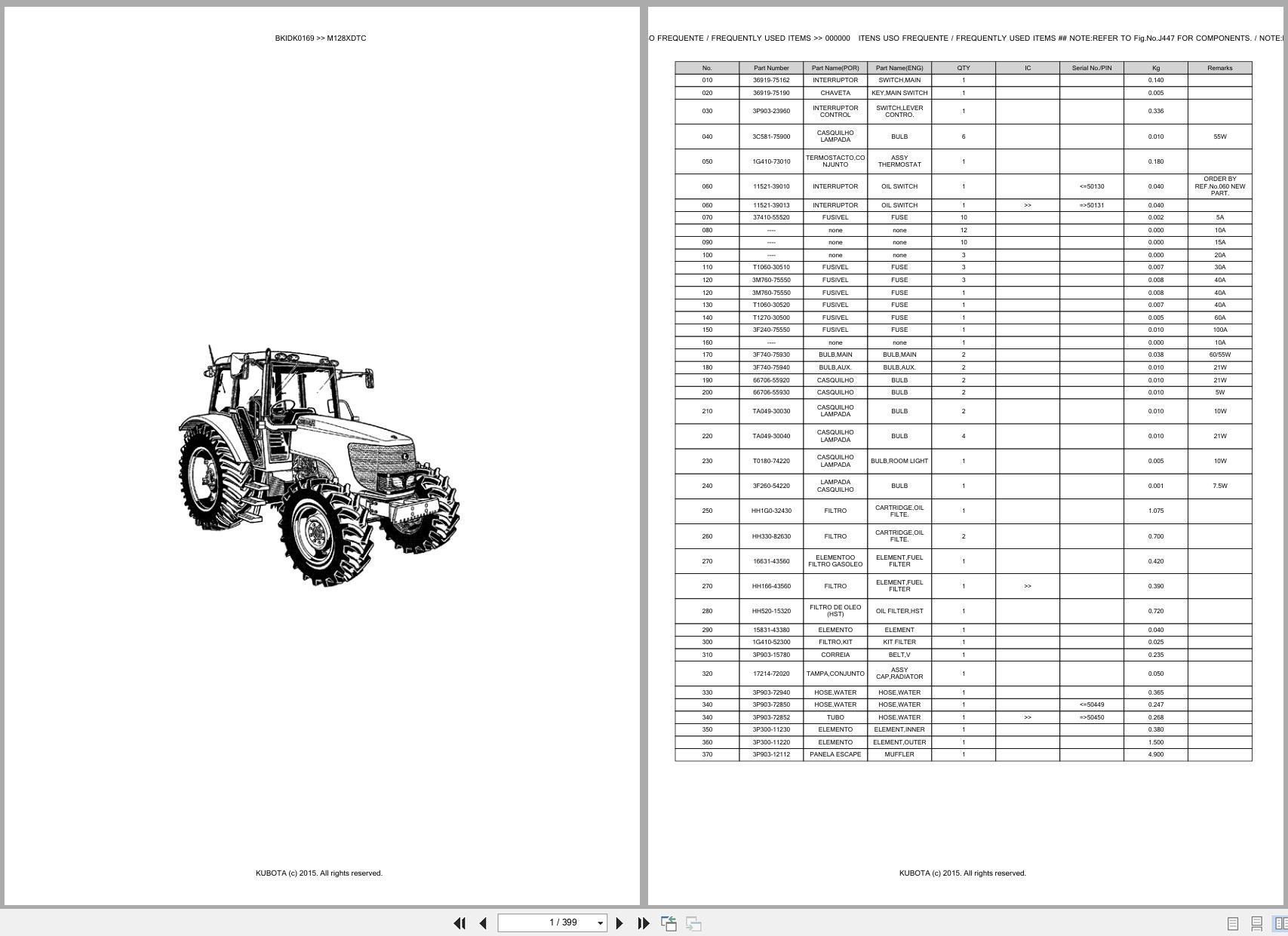Kubota Tractor M128XDTC Spare Parts Catalog EN PT (1)