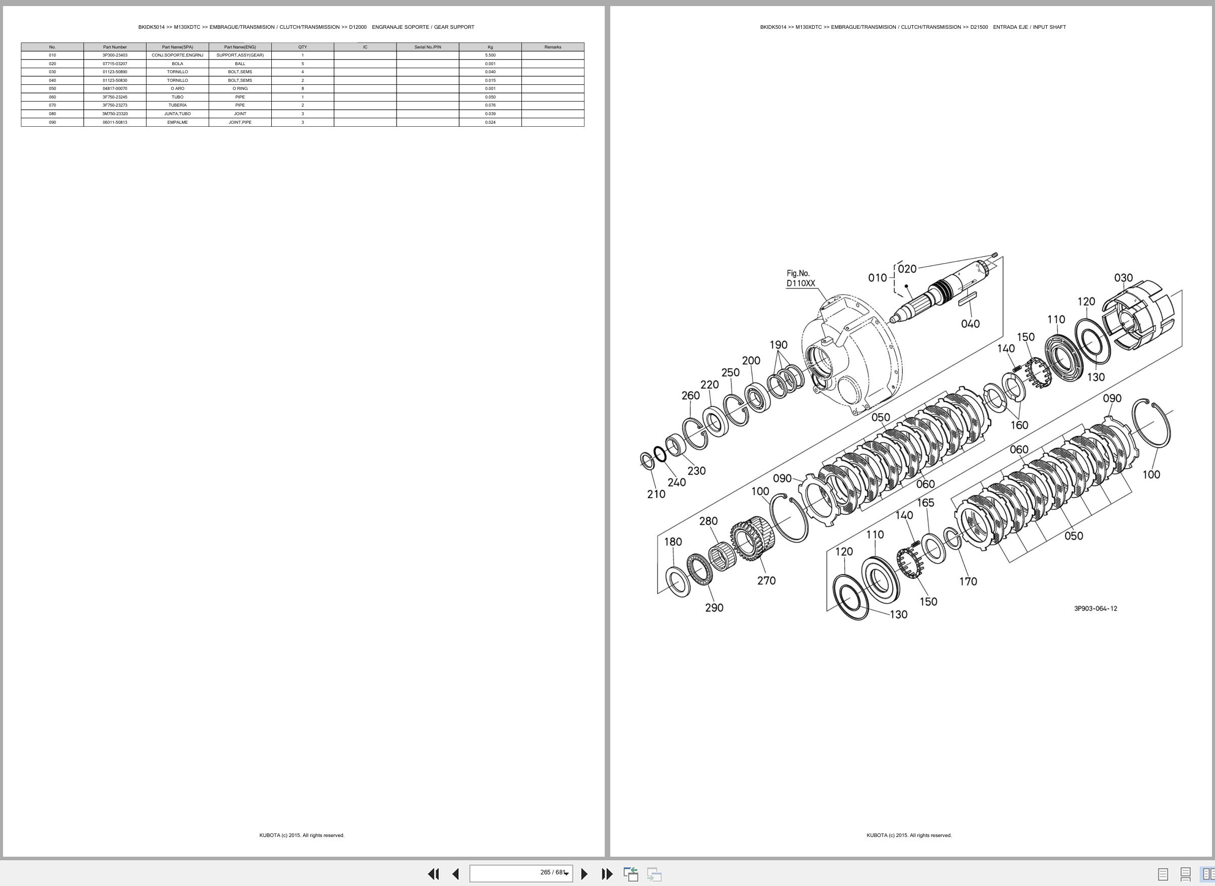 Kubota Tractor M130XDTC Spare Parts Catalog EN ES (2)