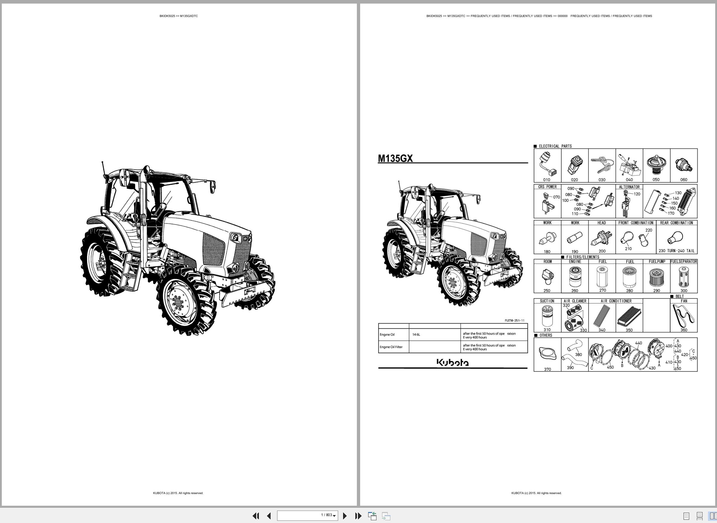Kubota Tractor M135GXDTC Spare Parts Catalog EN ES (1)