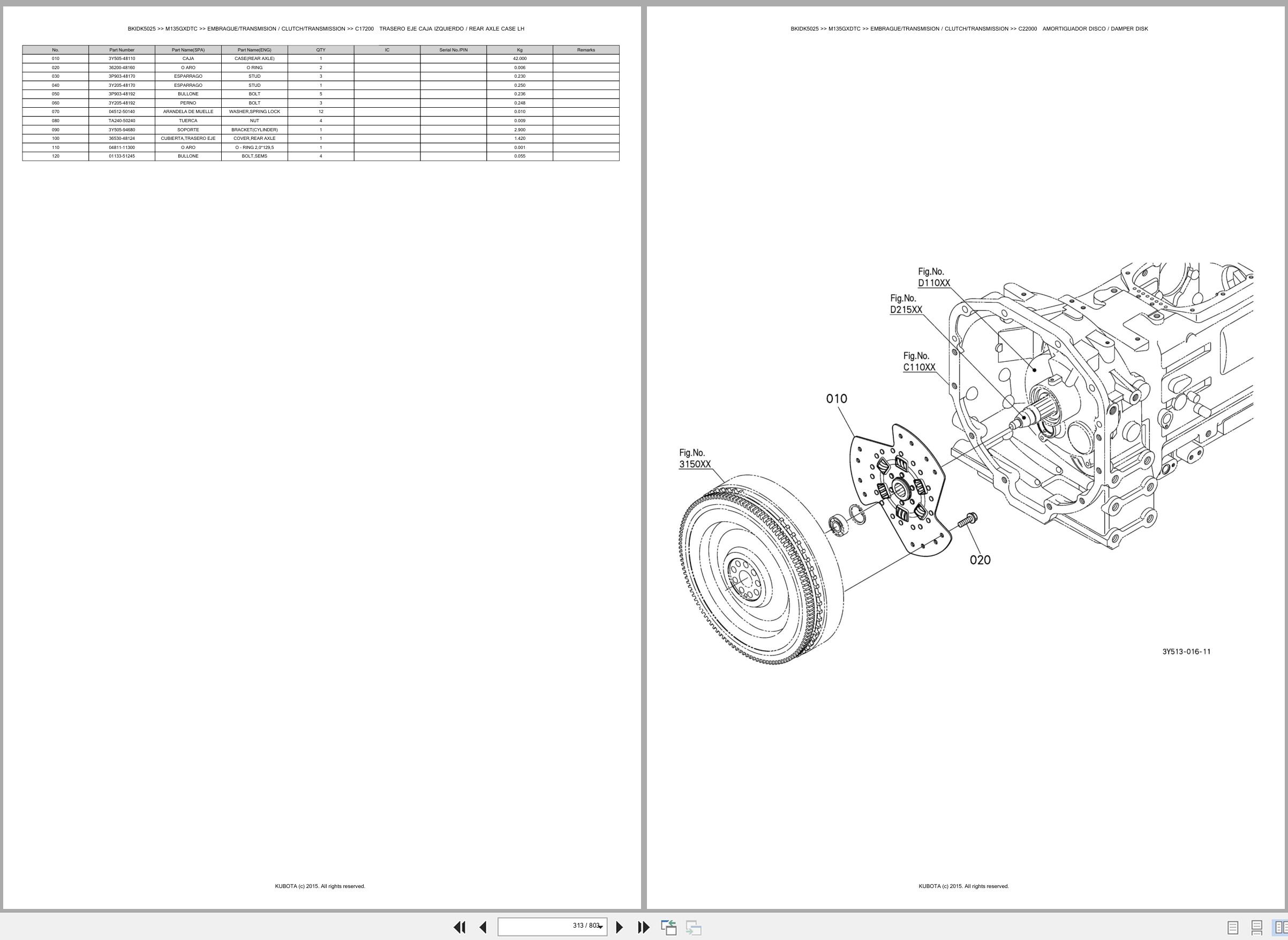 Kubota Tractor M135GXDTC Spare Parts Catalog EN ES (2)