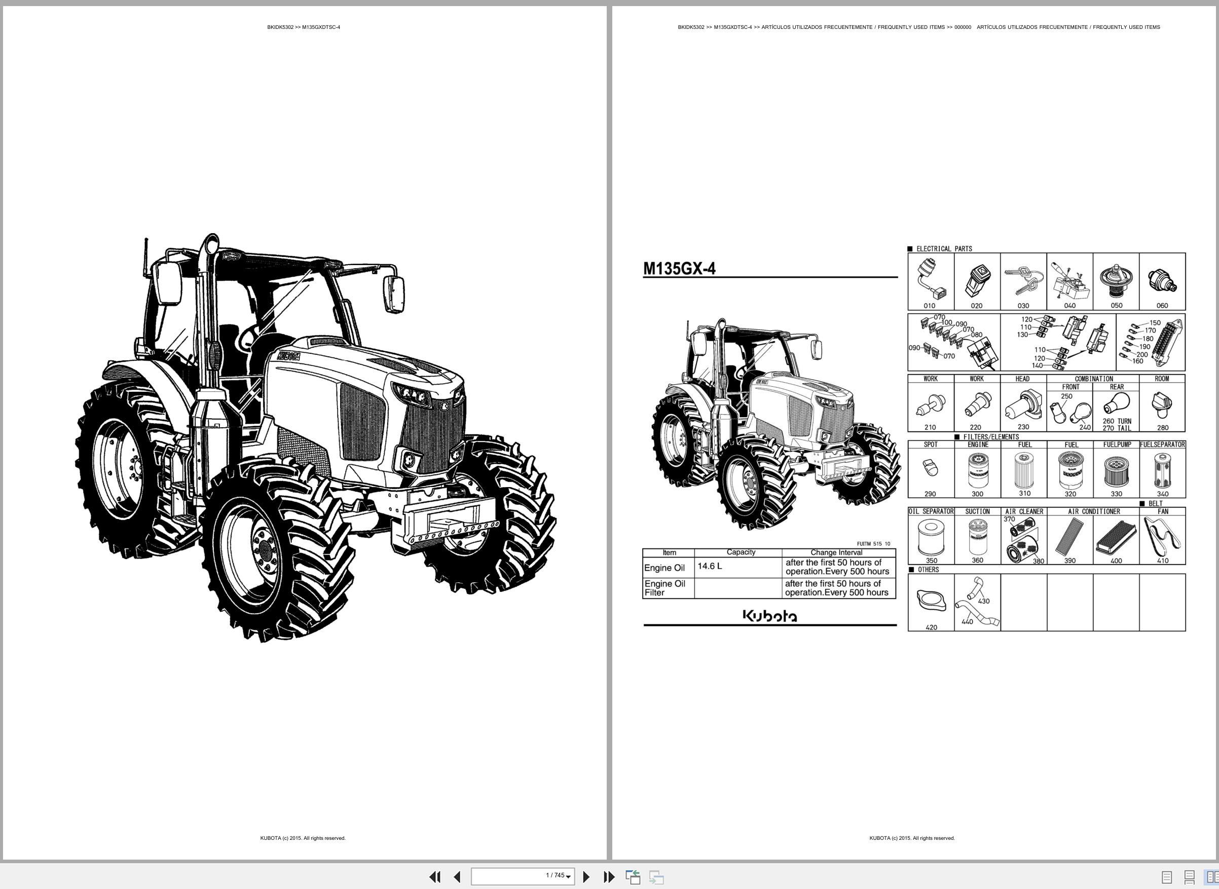 Kubota Tractor M135GXDTSC 4 Spare Parts Catalog EN ES (1)