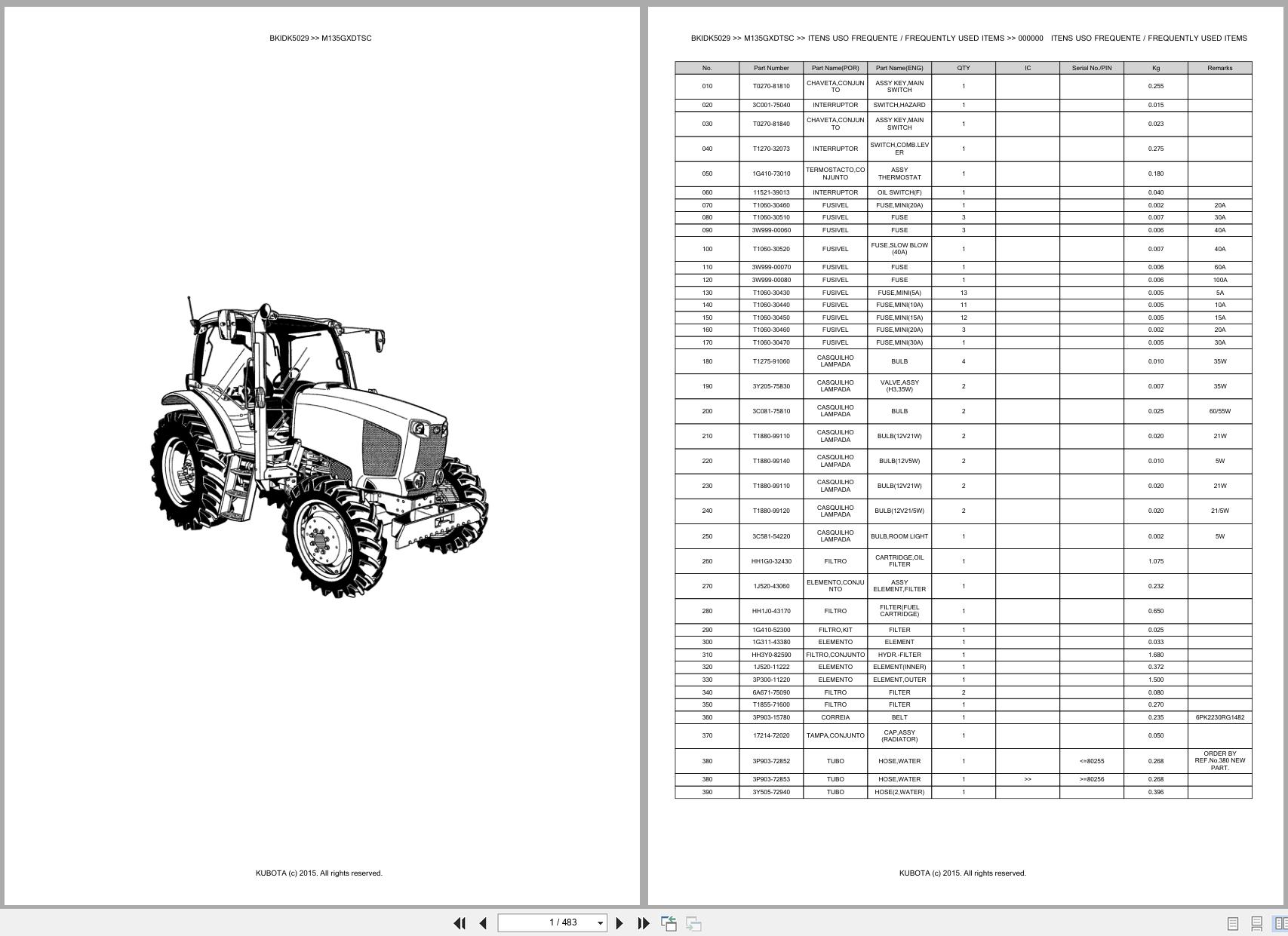 Kubota Tractor M135GXDTSC Spare Parts Catalog EN PT (1)