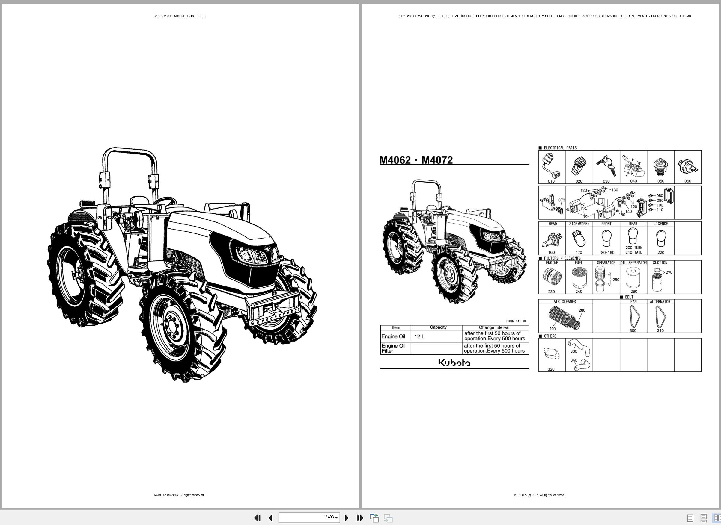Kubota Tractor M4062DTH 18 Speed Spare Parts Catalog EN ES (1)