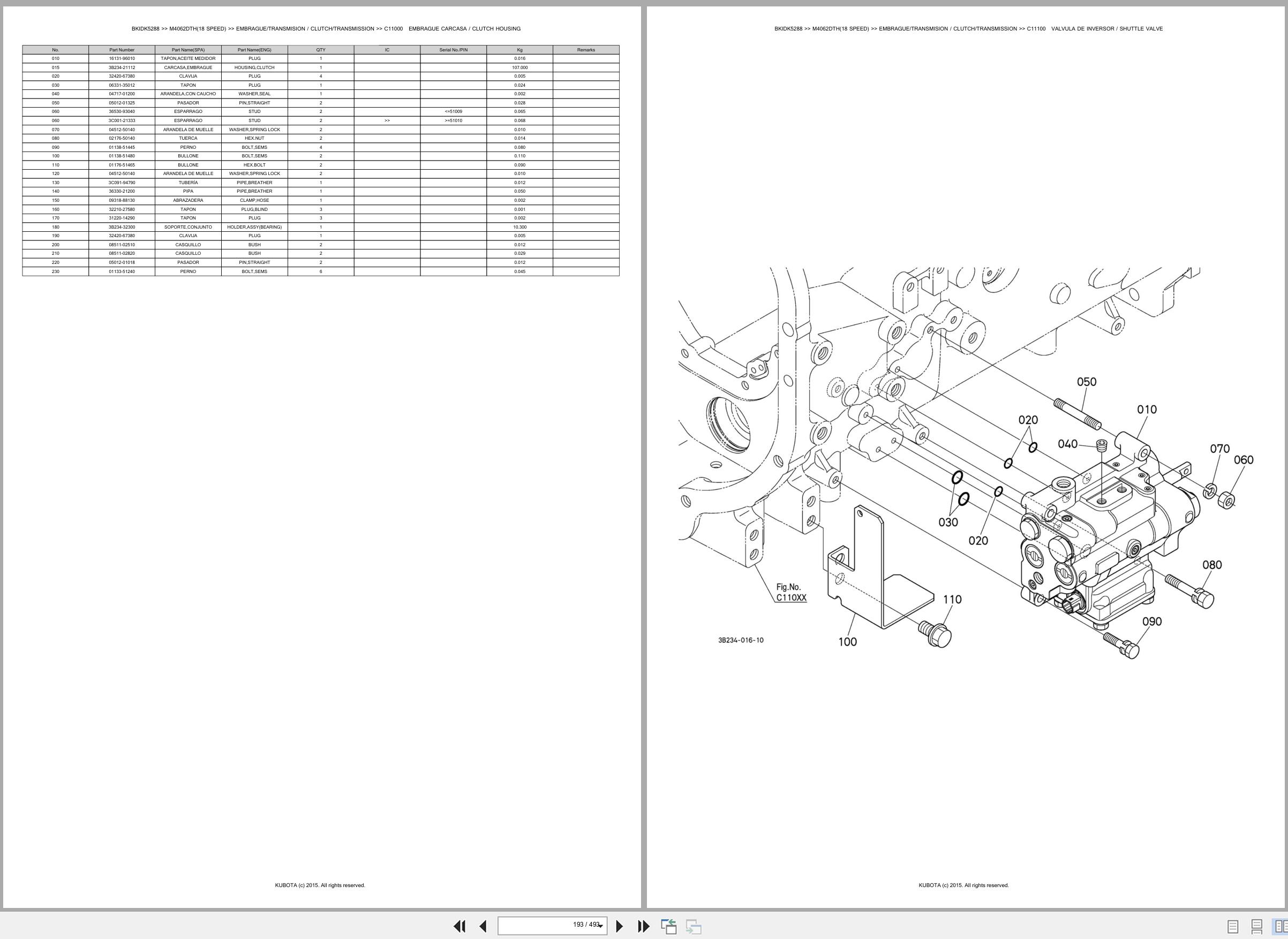 Kubota Tractor M4062DTH 18 Speed Spare Parts Catalog EN ES (2)