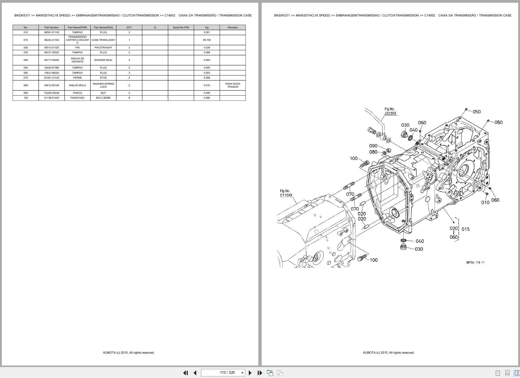 Kubota Tractor M4063DTHC 18 SPEED Spare Parts Catalog EN PT (2)