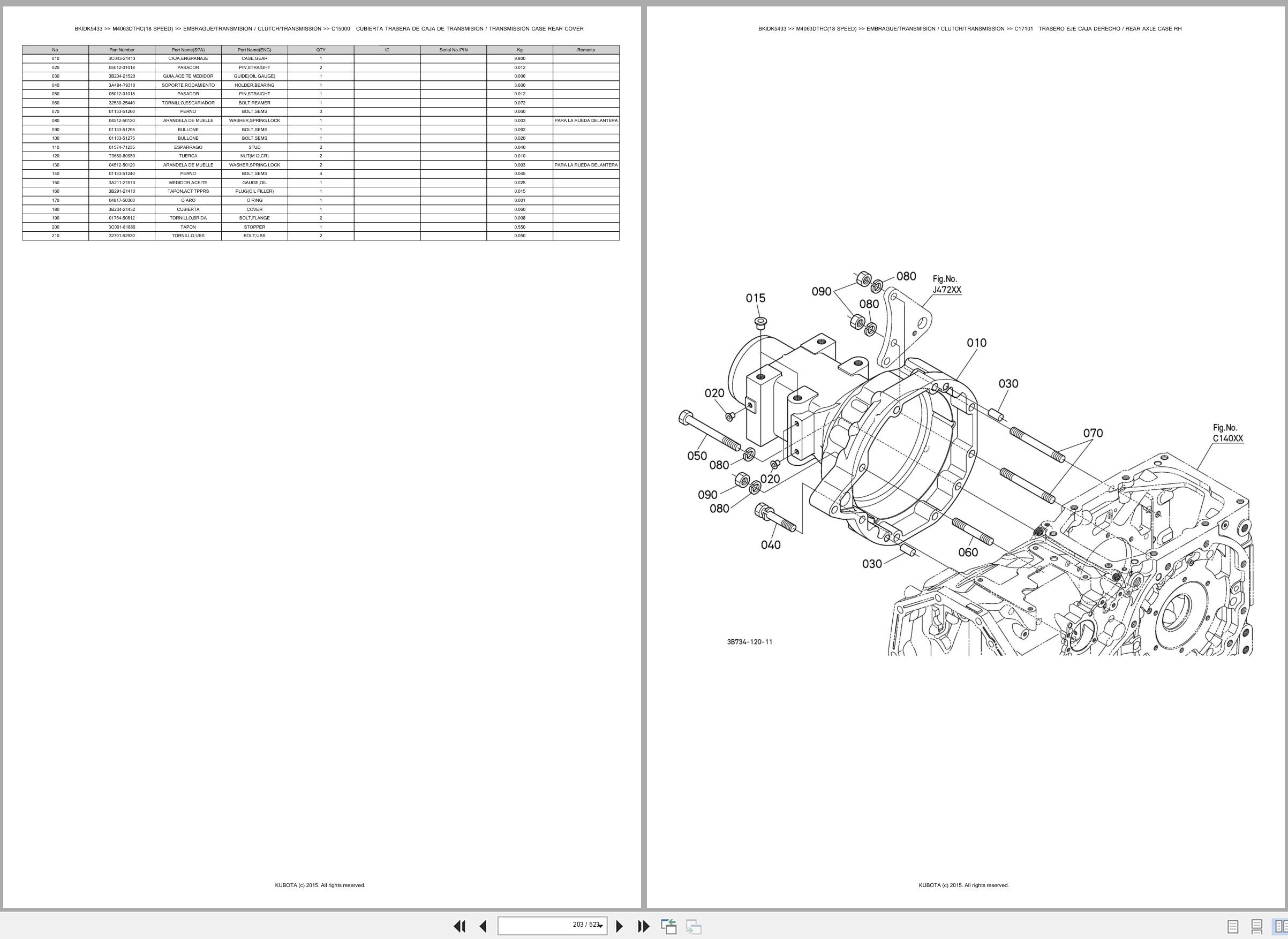 Kubota Tractor M4063DTHC 18 Speed Spare Parts Catalog EN ES (2)