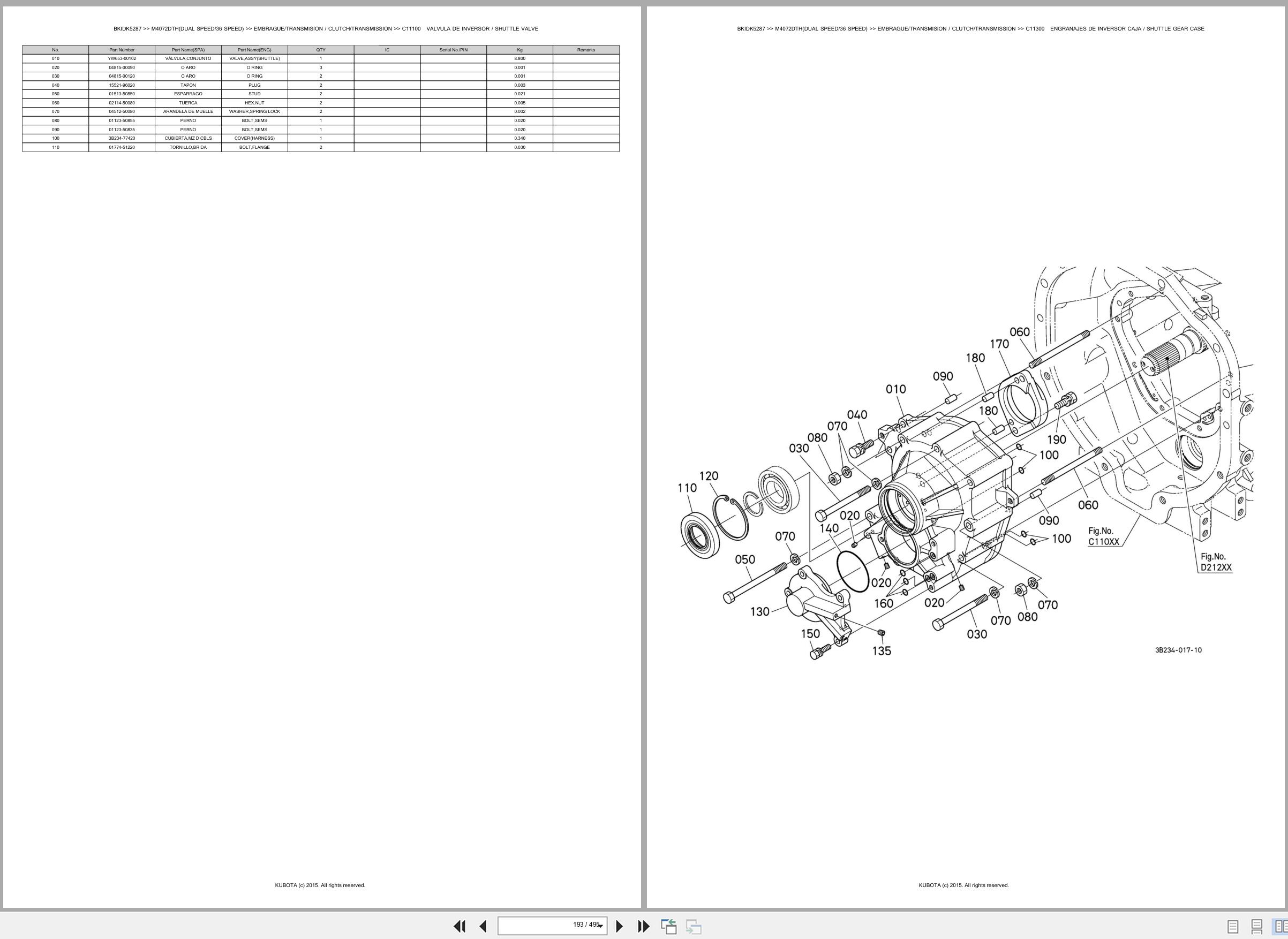Kubota Tractor M4072DTH Dual Speed 36 Speed Spare Parts Catalog EN ES (2)