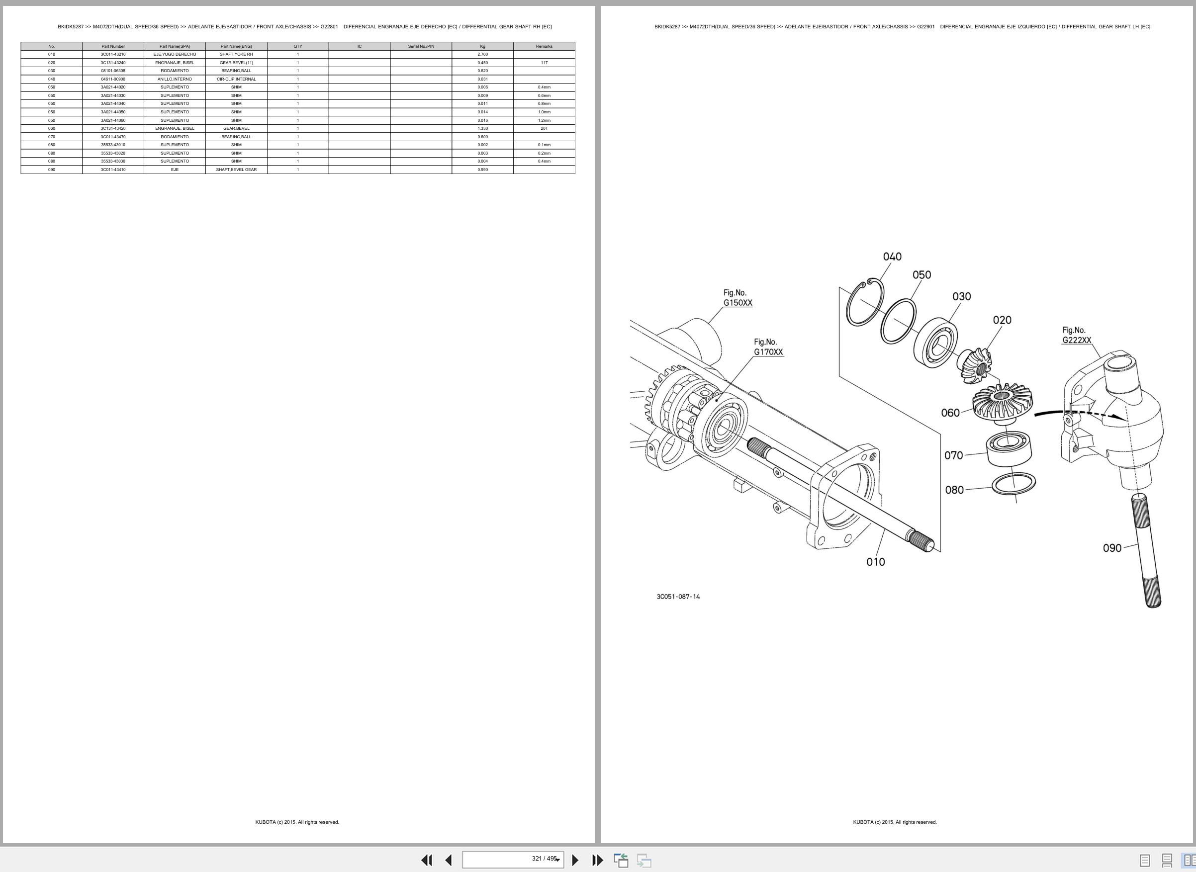 Kubota Tractor M4072DTH Dual Speed 36 Speed Spare Parts Catalog EN ES (3)