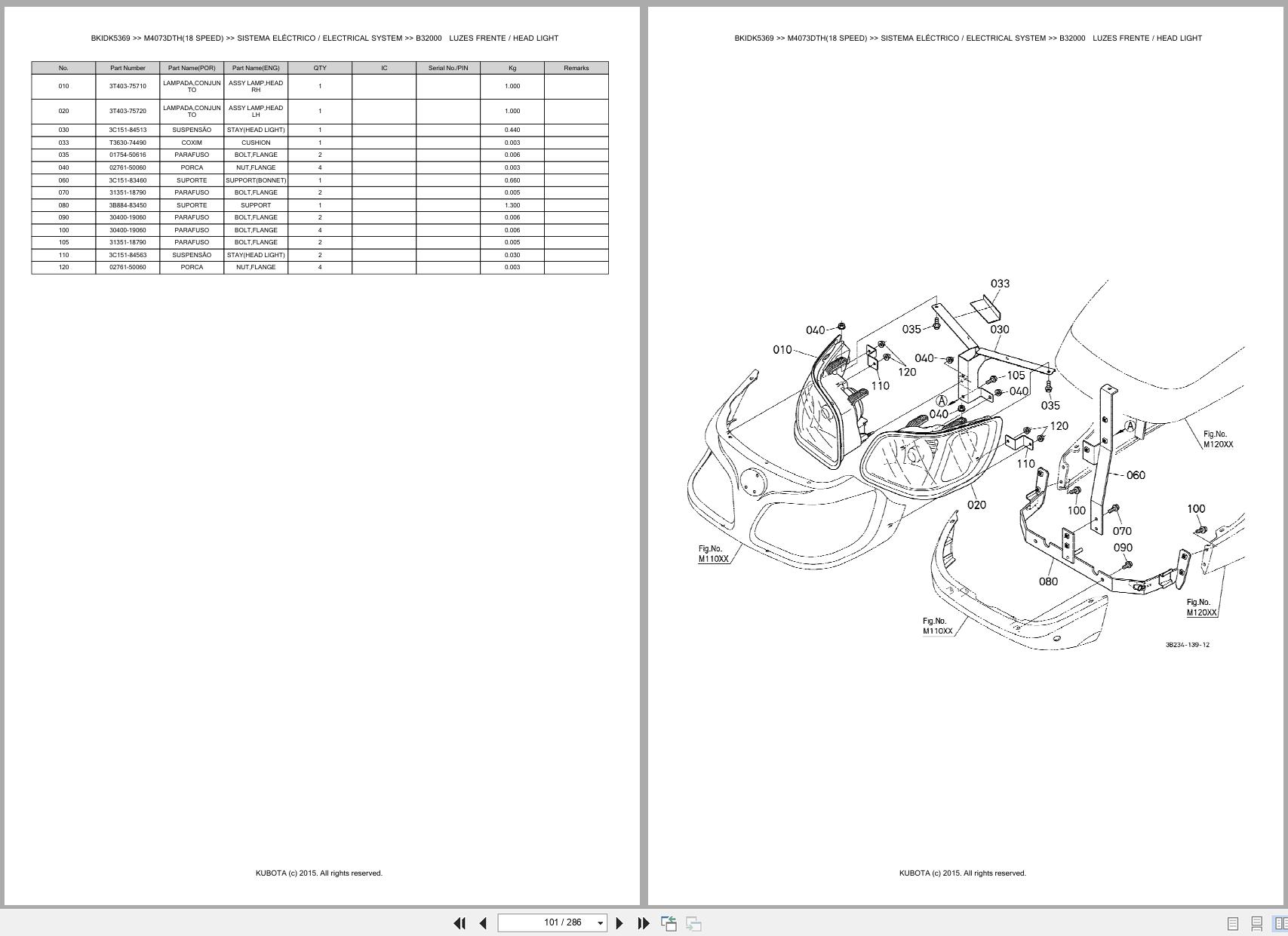 Kubota Tractor M4073DTH 18 SPEED Spare Parts Catalog EN PT (2)