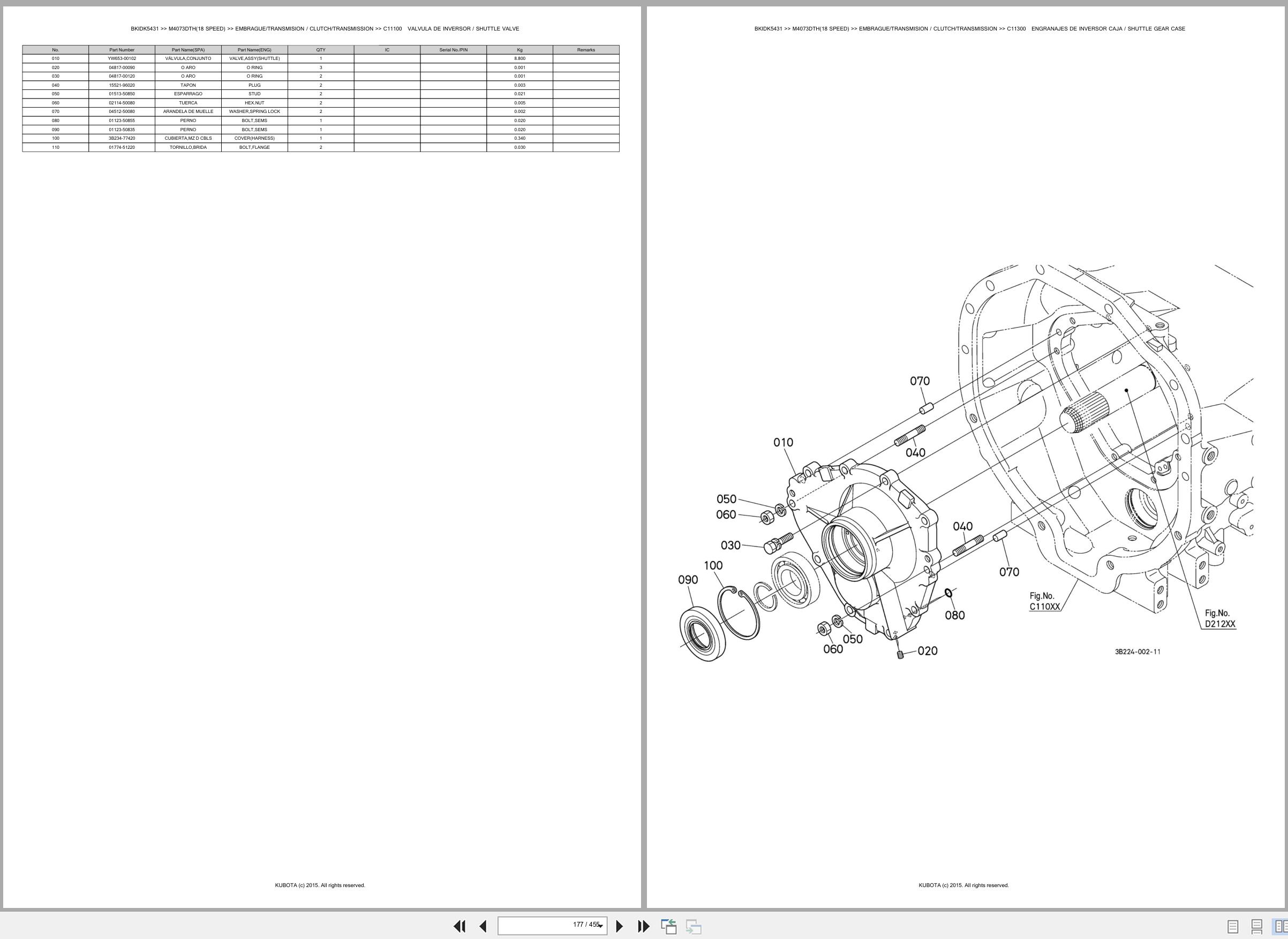Kubota Tractor M4073DTH 18 Speed Spare Parts Catalog EN ES (2)