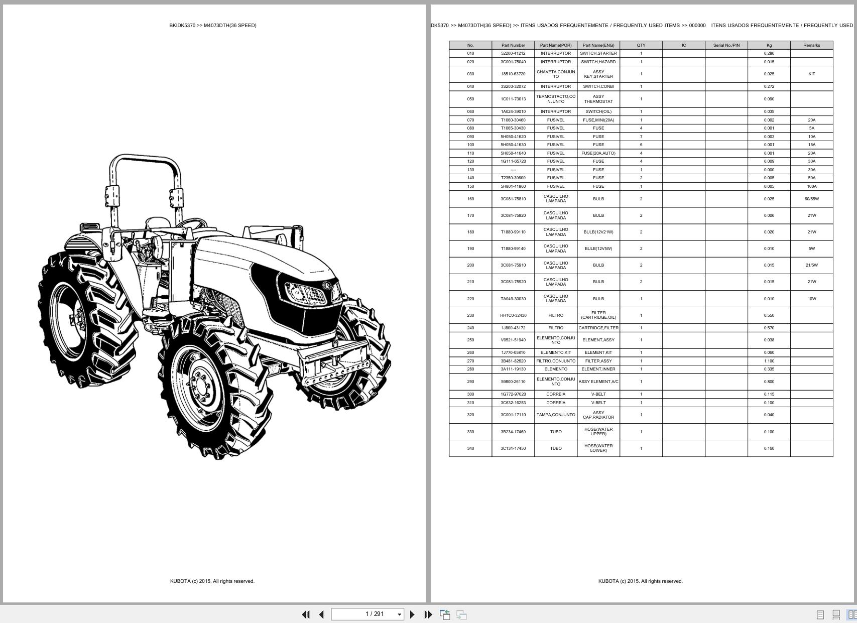 Kubota Tractor M4073DTH 36 SPEED Spare Parts Catalog EN PT (1)