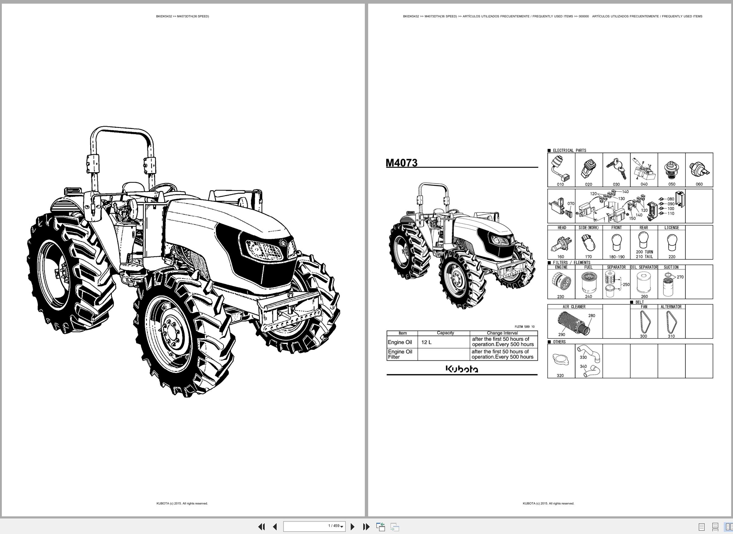 Kubota Tractor M4073DTH 36 Speed Spare Parts Catalog EN ES (1)