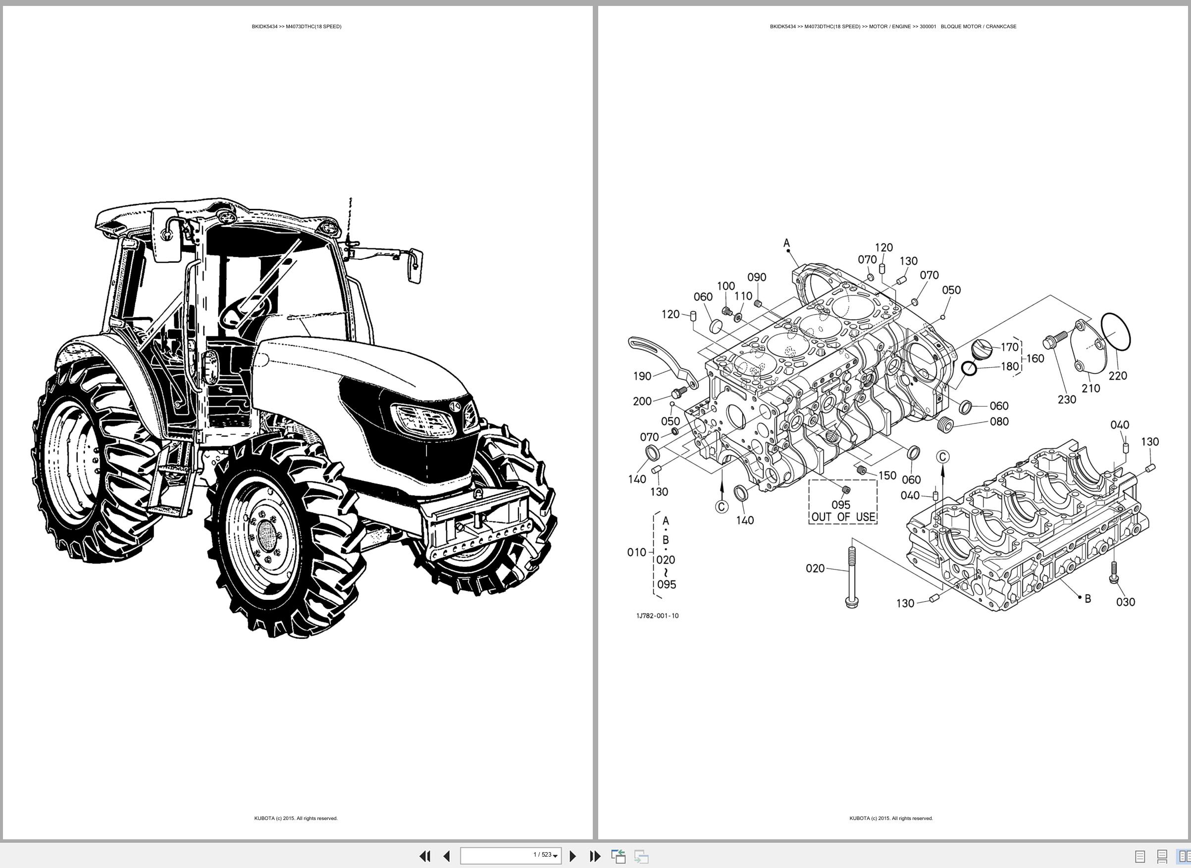 Kubota Tractor M4073DTHC 18 Speed Spare Parts Catalog EN ES (1)