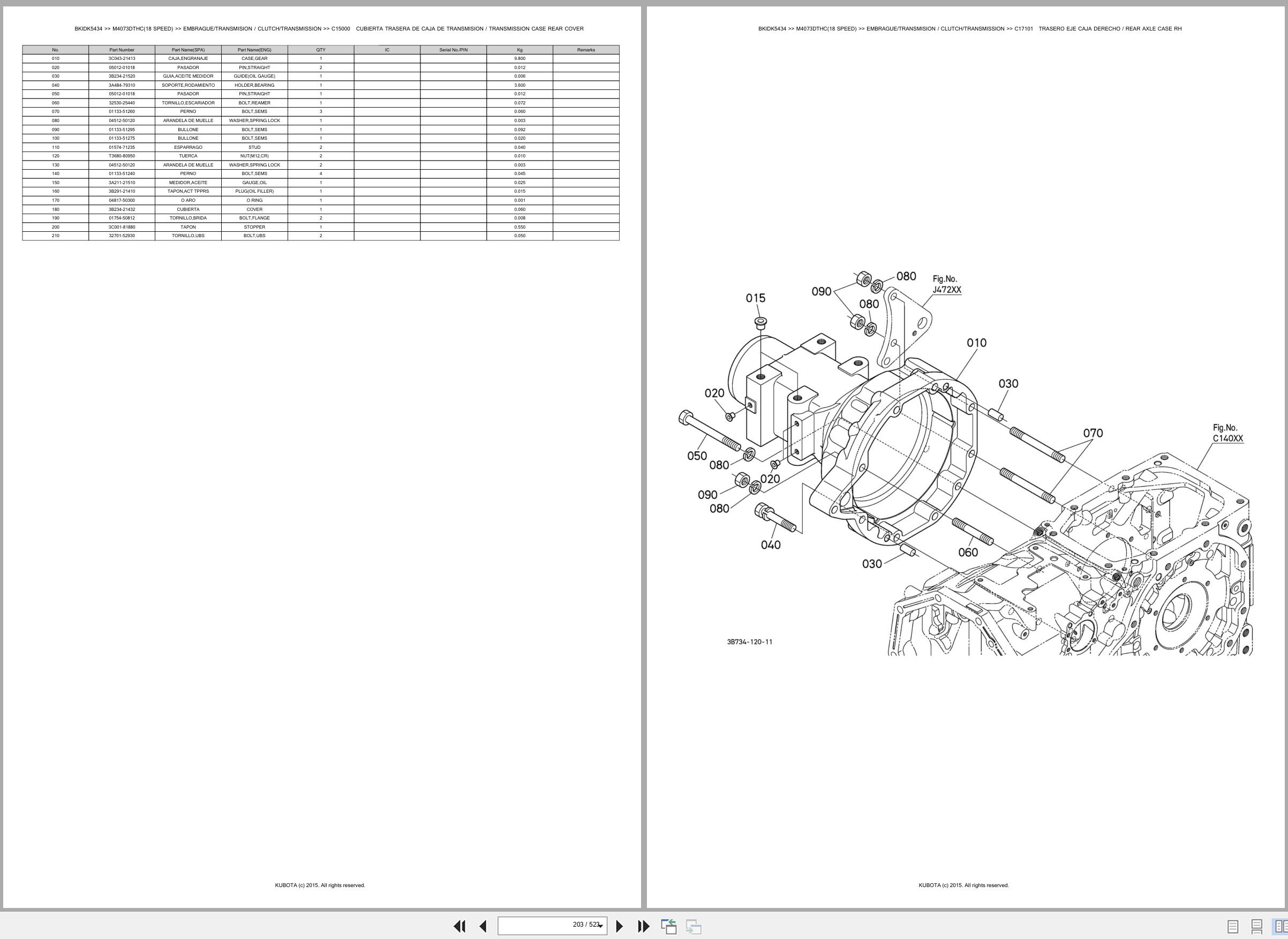 Kubota Tractor M4073DTHC 18 Speed Spare Parts Catalog EN ES (2)