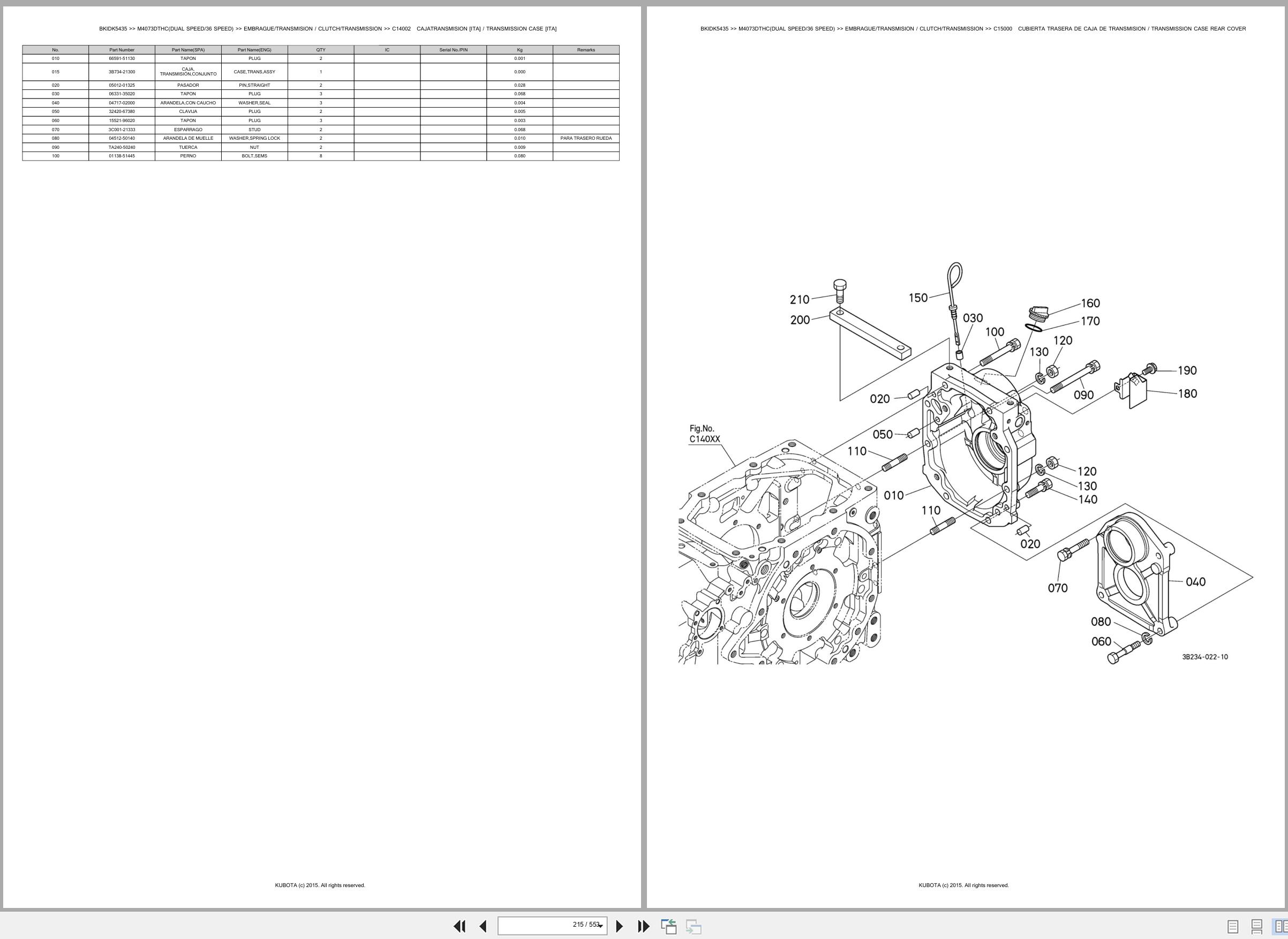 Kubota Tractor M4073DTHC Dual Speed 36 Speed Spare Parts Catalog EN ES (2)