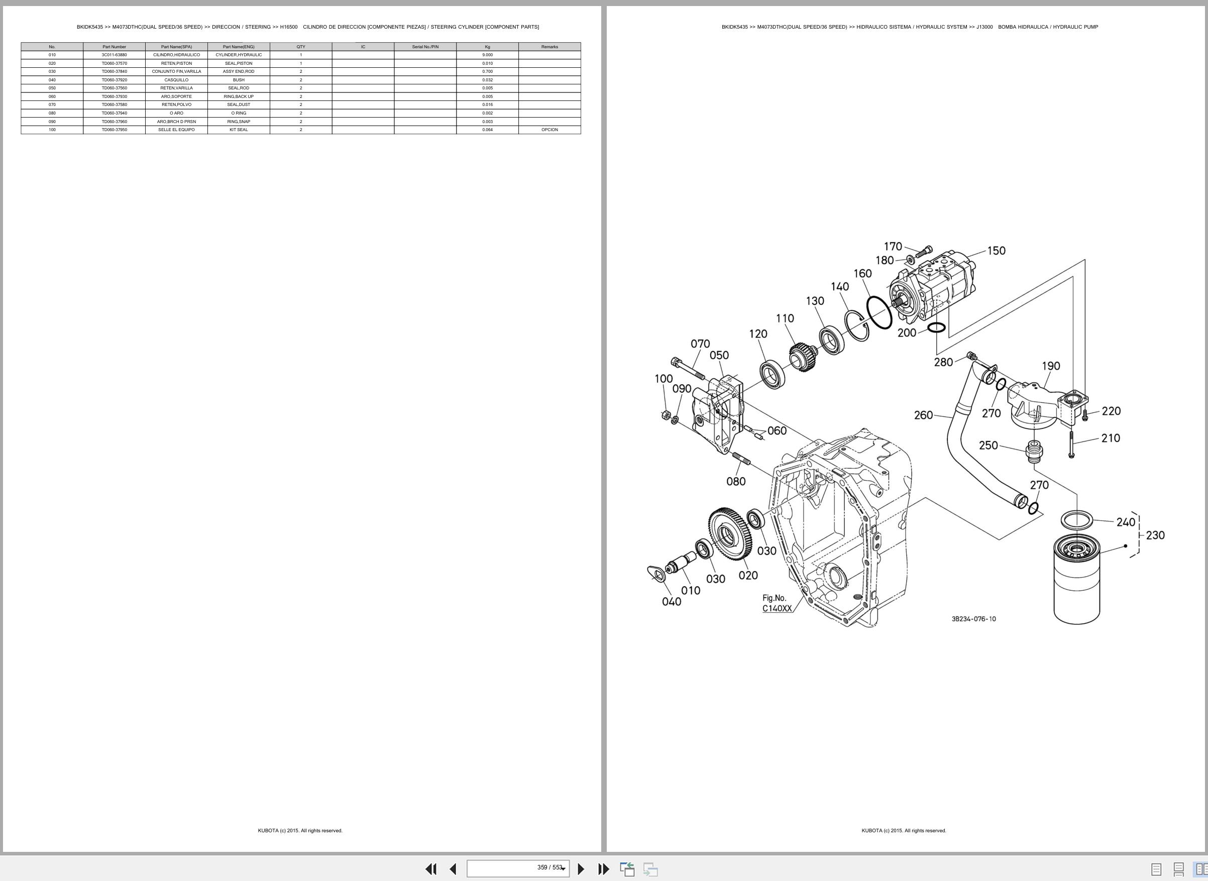 Kubota Tractor M4073DTHC Dual Speed 36 Speed Spare Parts Catalog EN ES (3)