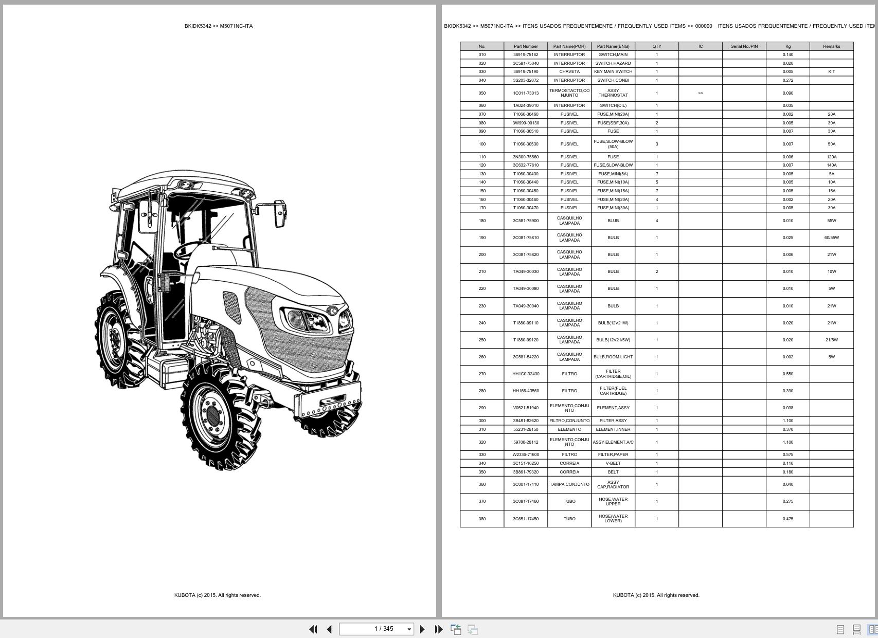 Kubota Tractor M5071NC ITA Spare Parts Catalog EN PT (1)