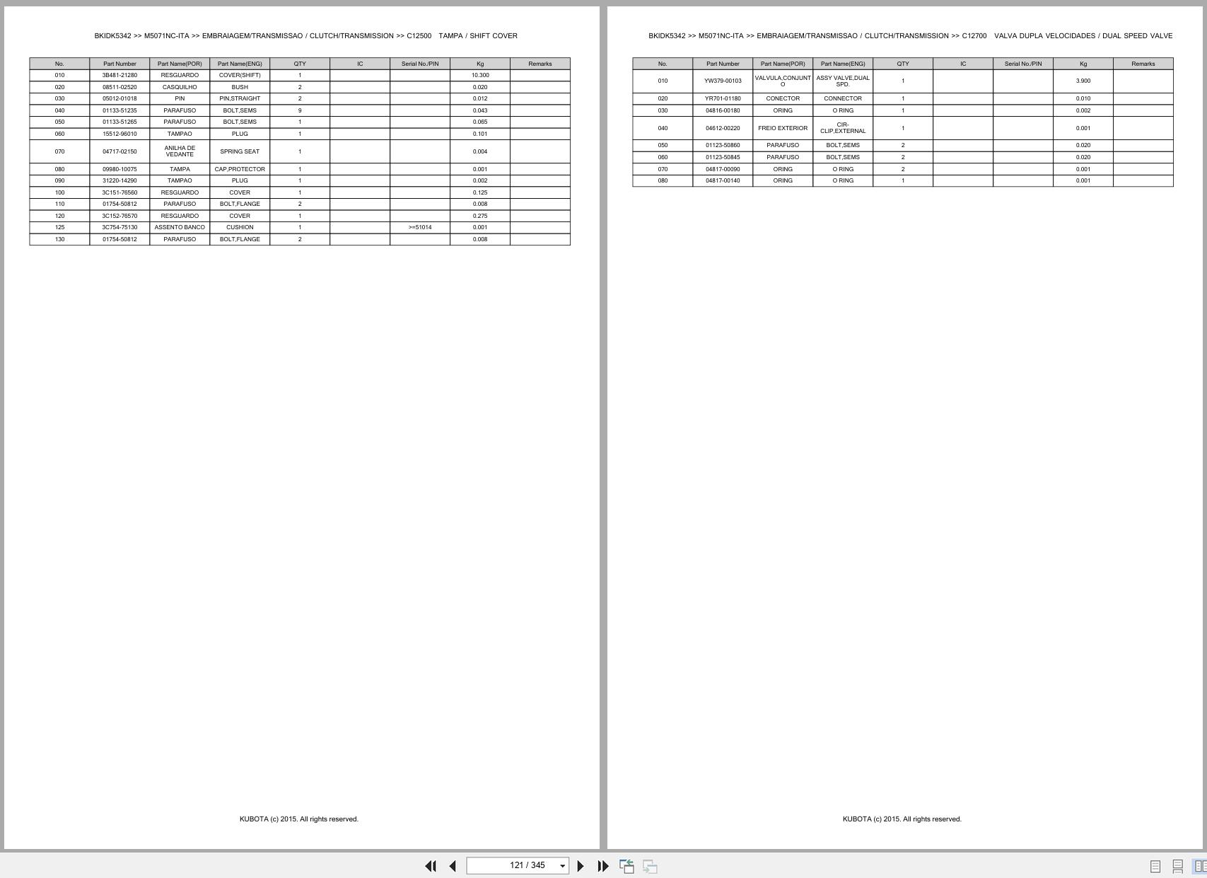 Kubota Tractor M5071NC ITA Spare Parts Catalog EN PT (2)