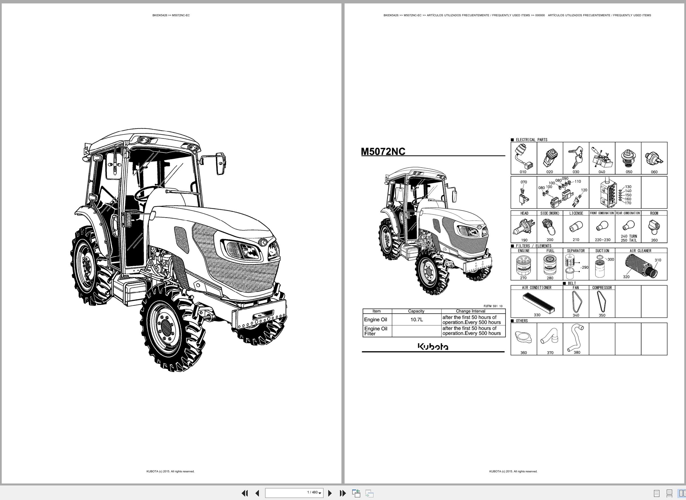 Kubota Tractor M5072NC EC Spare Parts Catalog EN ES (1)