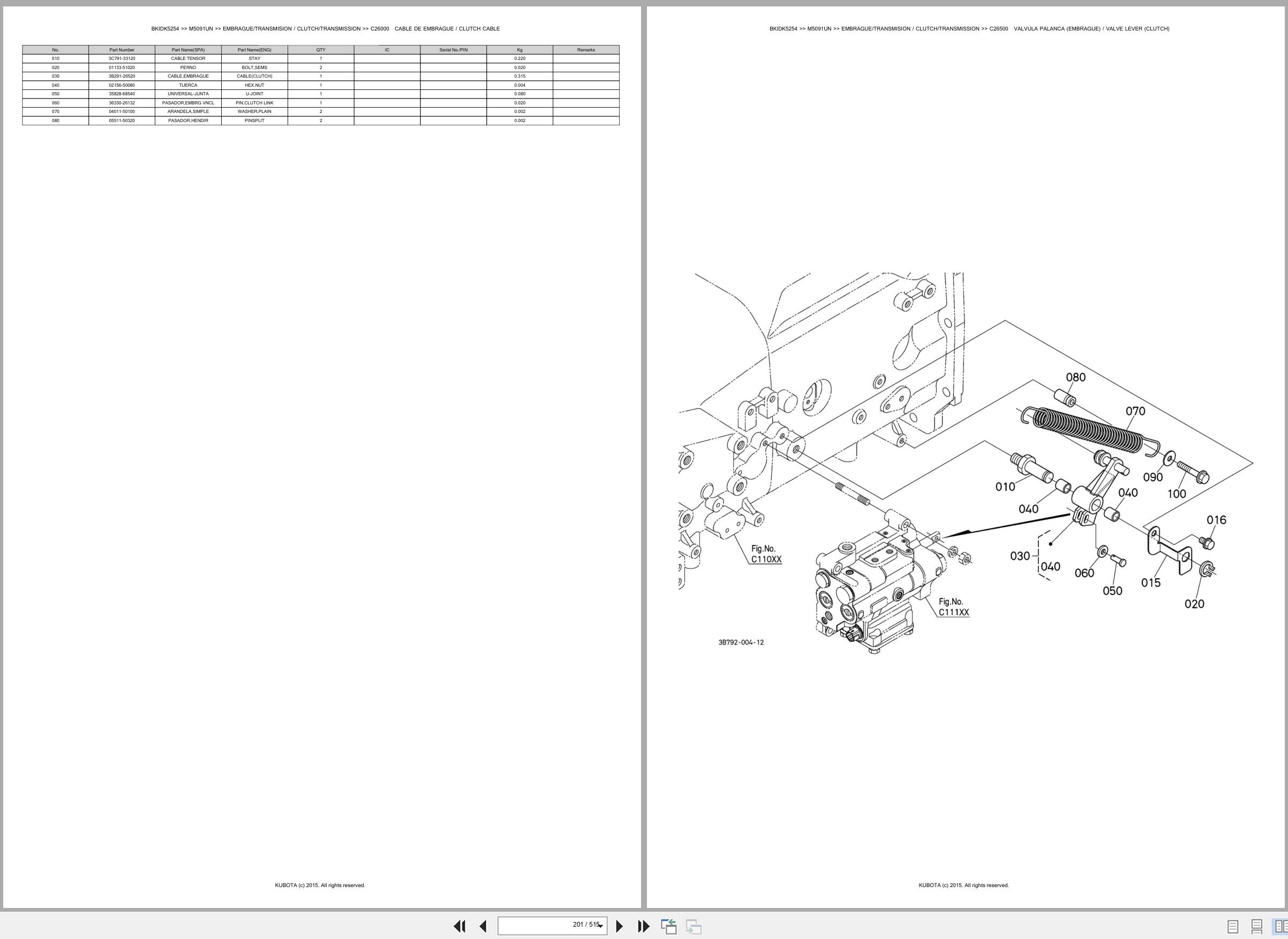 Kubota Tractor M5091UN Spare Parts Catalog EN ES (2)