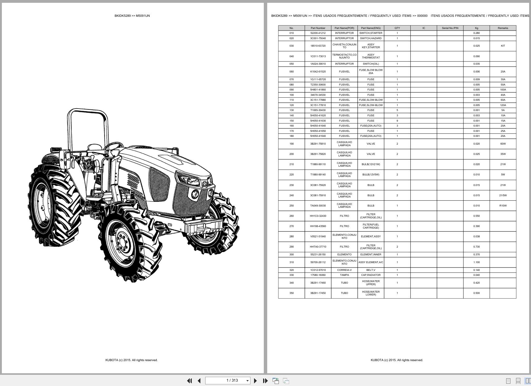 Kubota Tractor M5091UN Spare Parts Catalog EN PT (1)