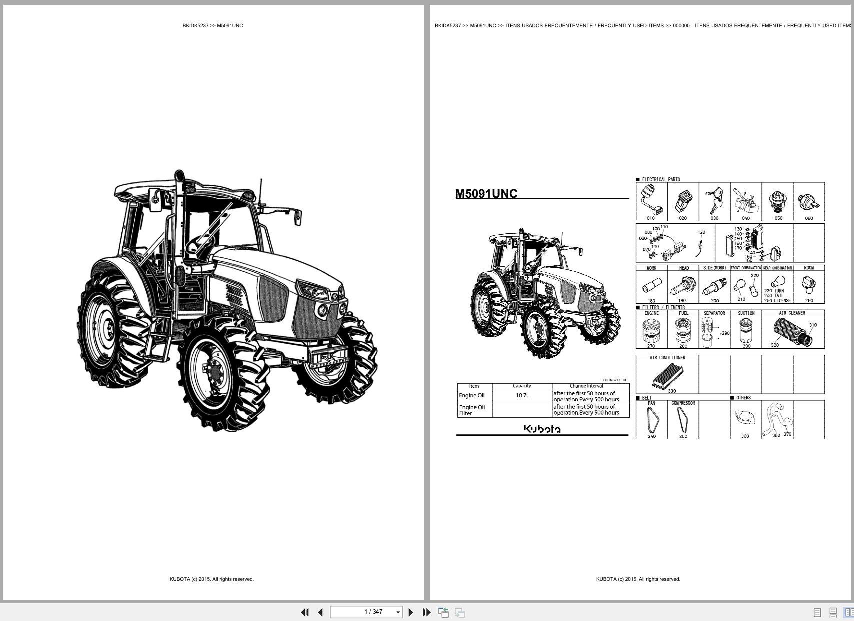 Kubota Tractor M5091UNC Spare Parts Catalog EN PT (1)
