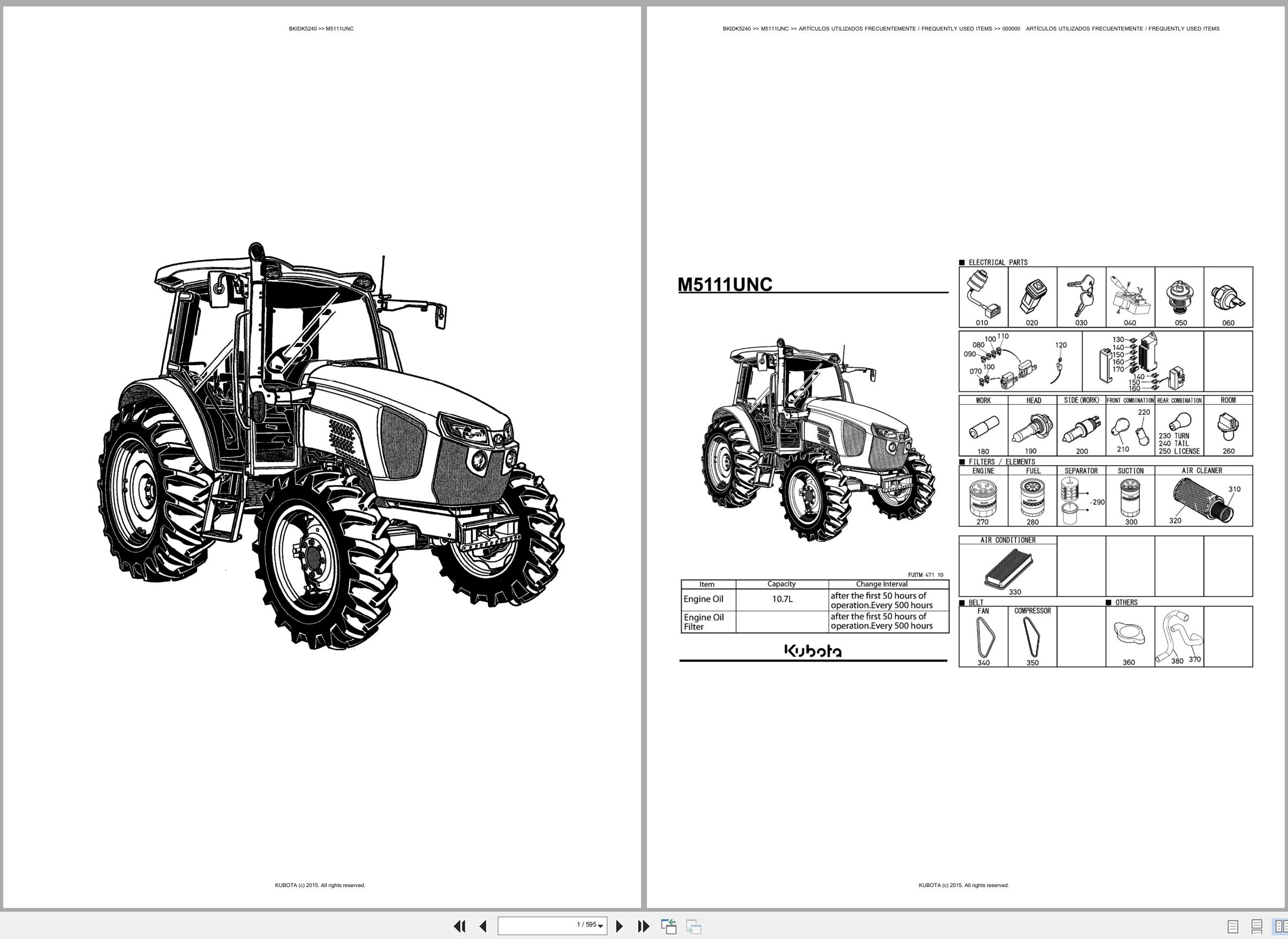 Kubota Tractor M5111UNC Spare Parts Catalog EN ES (1)