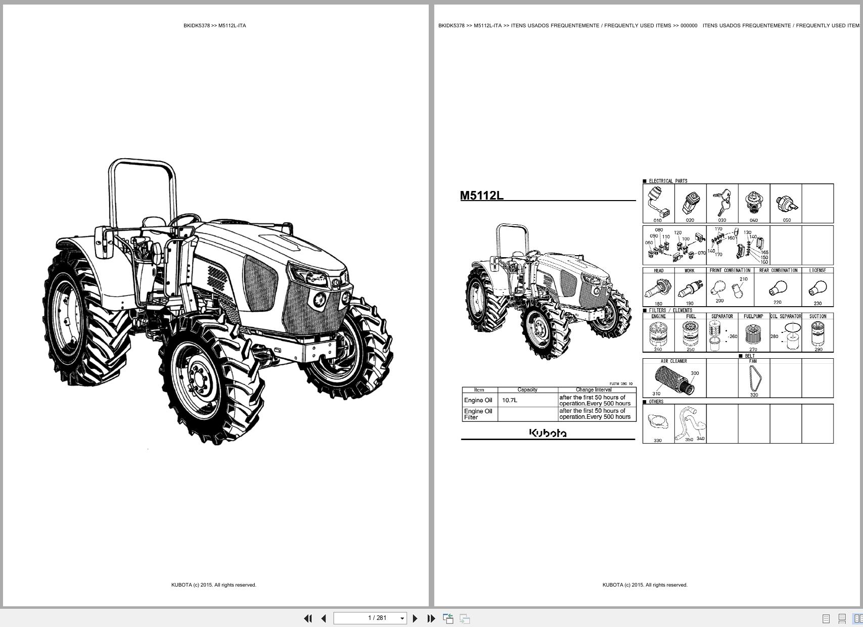 Kubota Tractor M5112L ITA Spare Parts Catalog EN PT (1)
