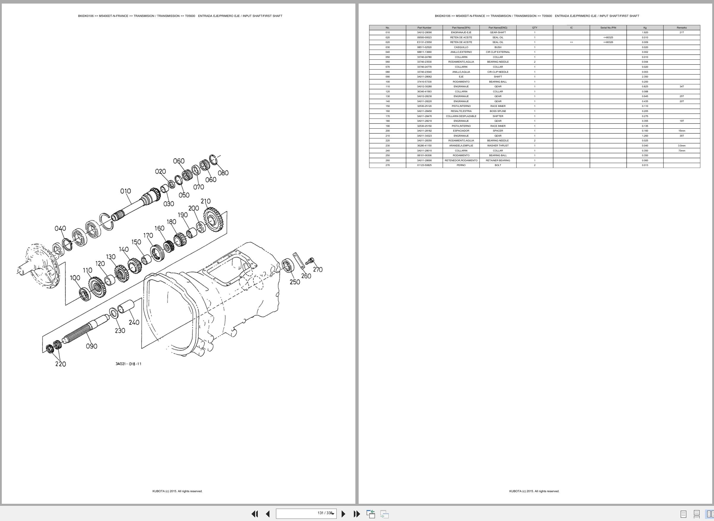 Kubota Tractor M5400DT N FRANCE Spare Parts Catalog EN ES (2)