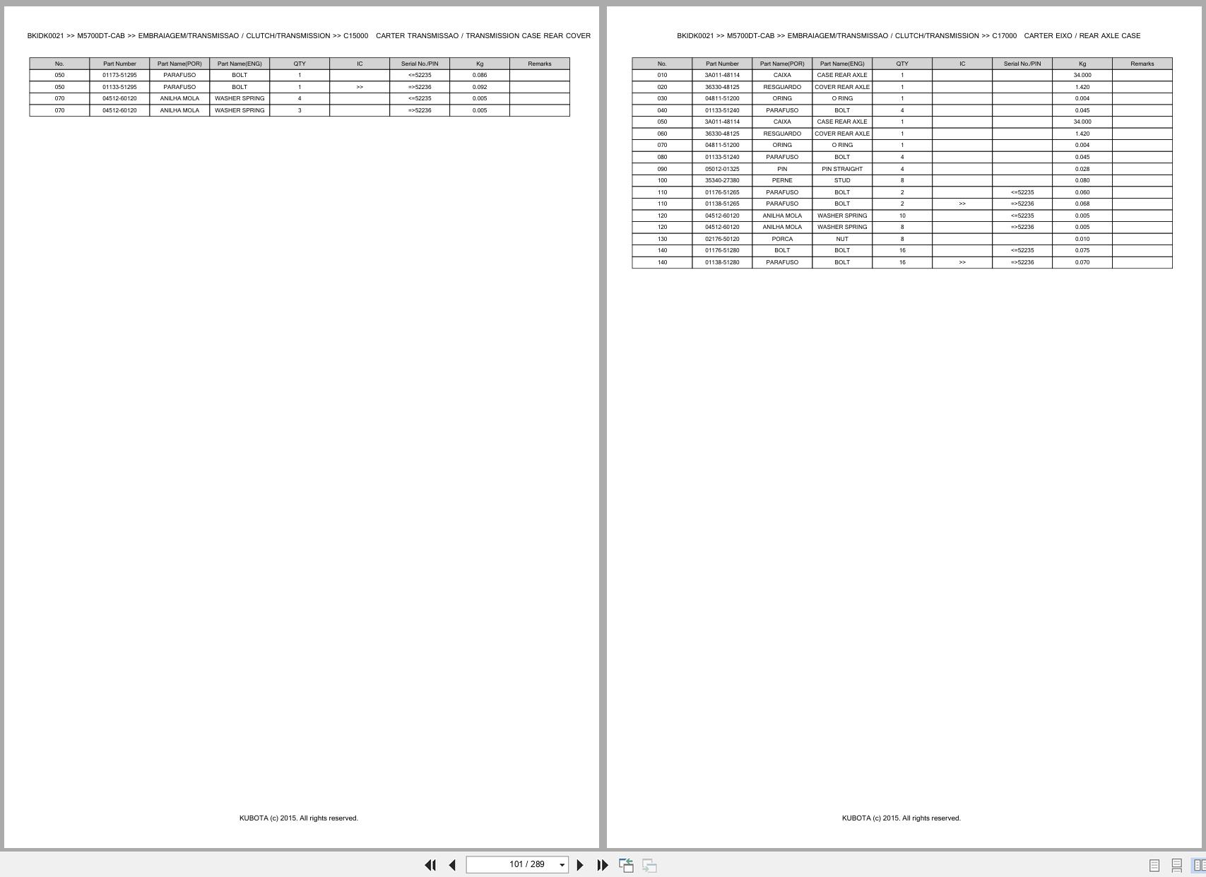 Kubota Tractor M5700DT CAB Spare Parts Catalog EN PT (2)