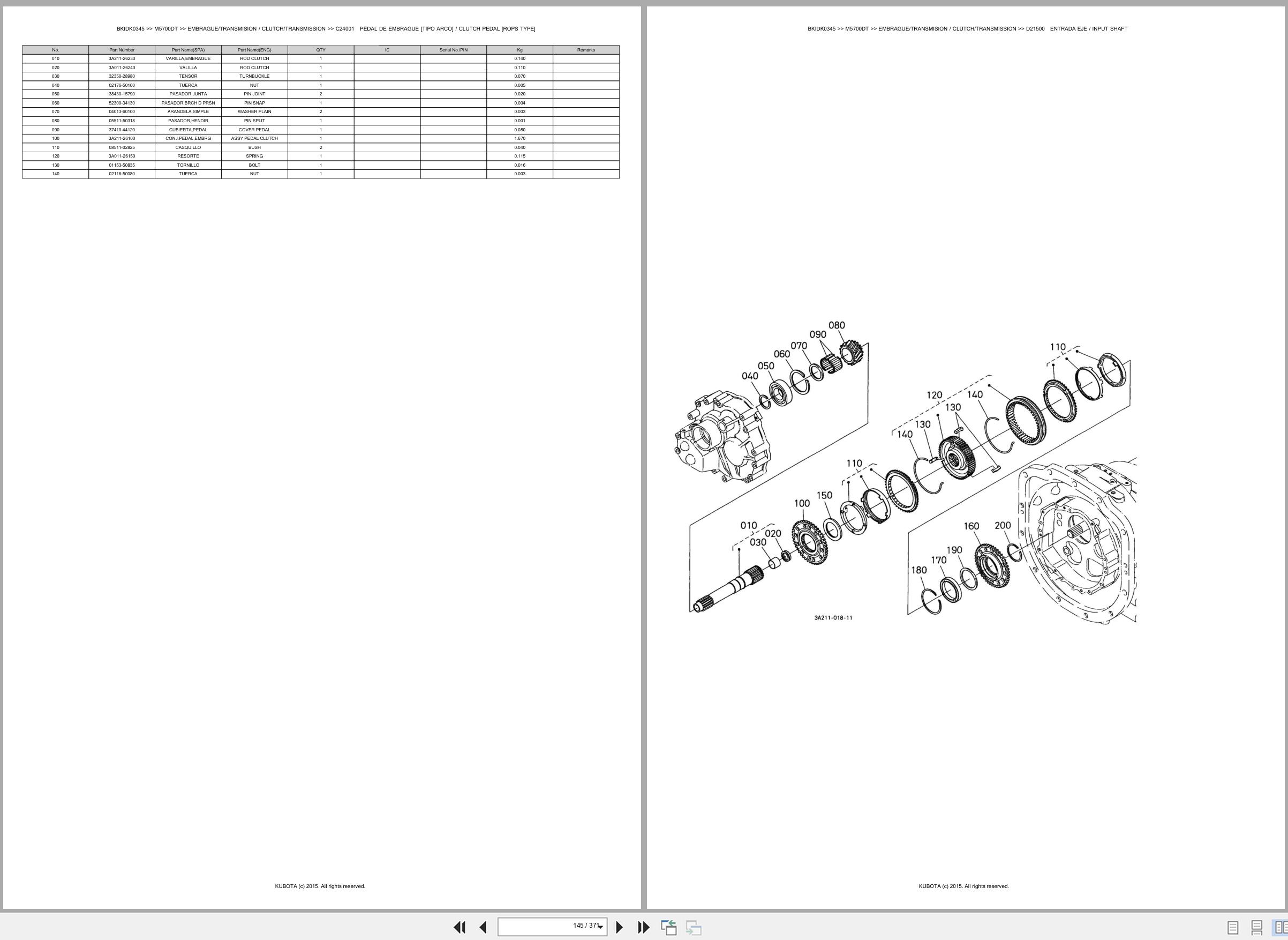 Kubota Tractor M5700DT Spare Parts Catalog EN ES (2)