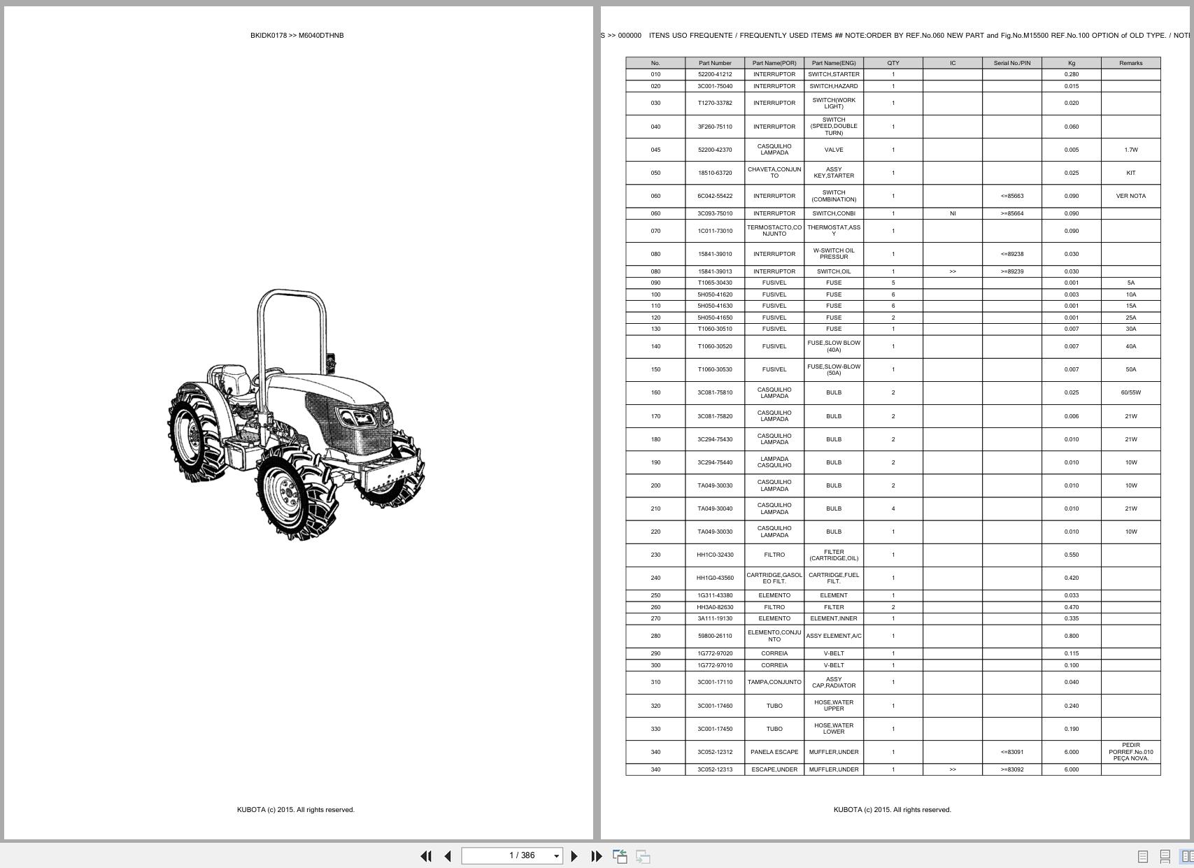 Kubota Tractor M6040DTHNB Spare Parts Catalog EN PT (1)