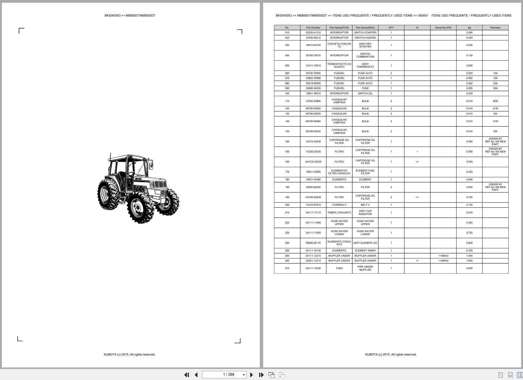 Kubota Tractor M6800DT M6800SDT Spare Parts Catalog EN PT (1)