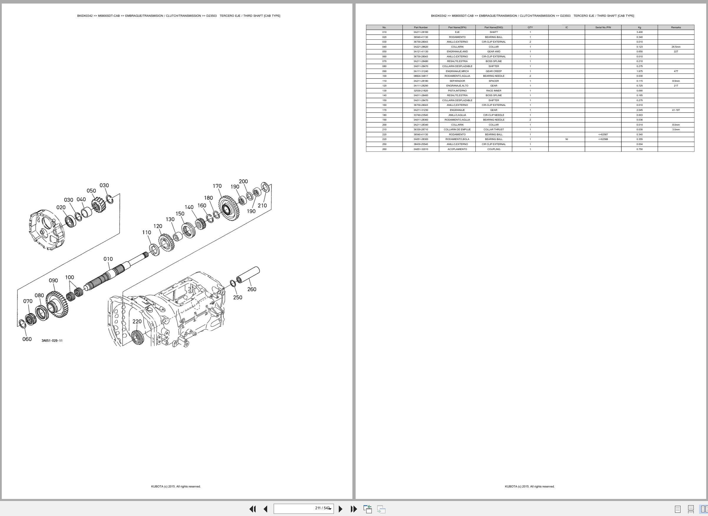 Kubota Tractor M6800SDT CAB Spare Parts Catalog EN ES (2)