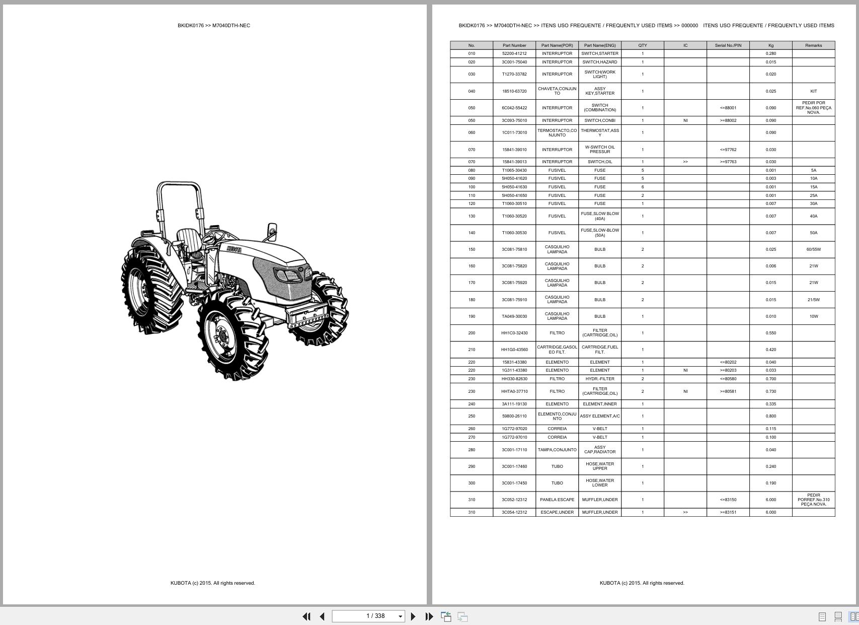 Kubota Tractor M7040DTH NEC Spare Parts Catalog EN PT (1)