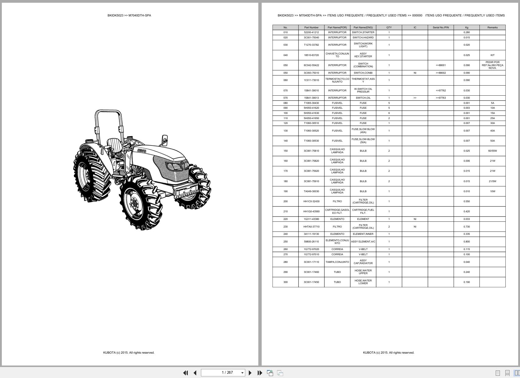 Kubota Tractor M7040DTH SPA Spare Parts Catalog EN PT (1)