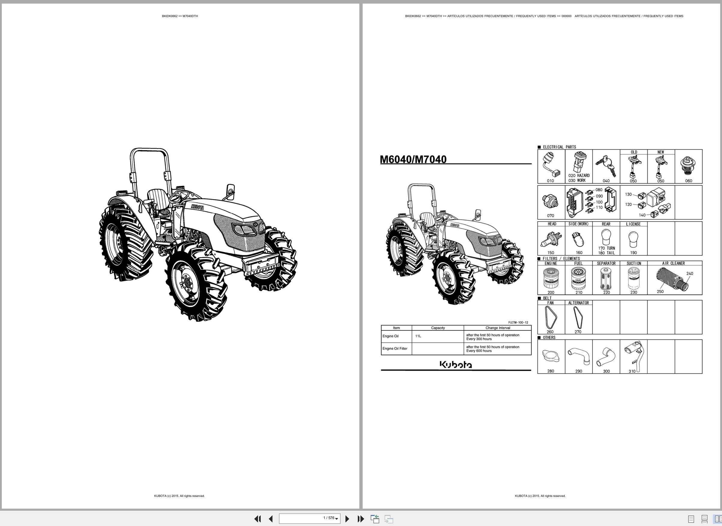 Kubota Tractor M7040DTH Spare Parts Catalog EN ES (1)