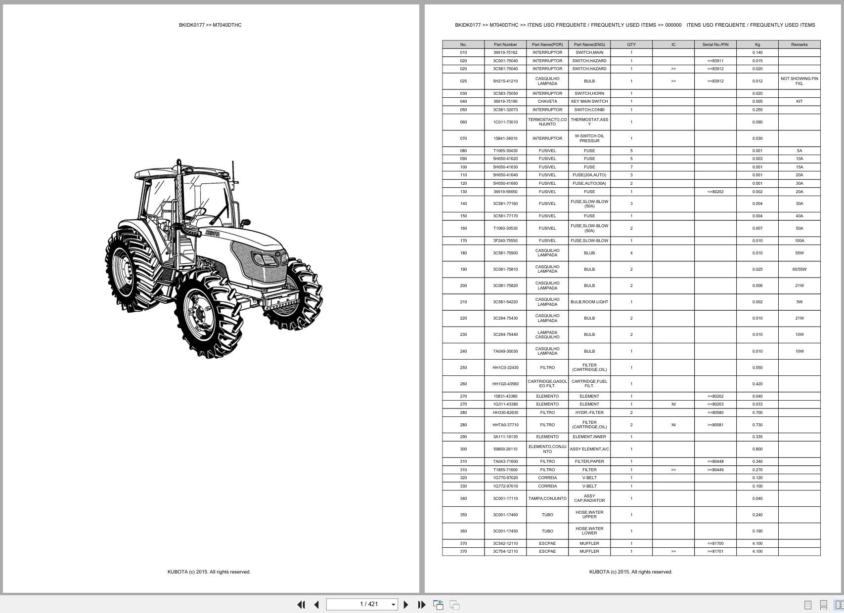 Kubota Tractor M7040DTHC Spare Parts Catalog EN PT (1)